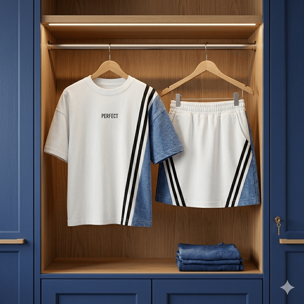 Kot Detaylı Tshirt-Etek Takım
