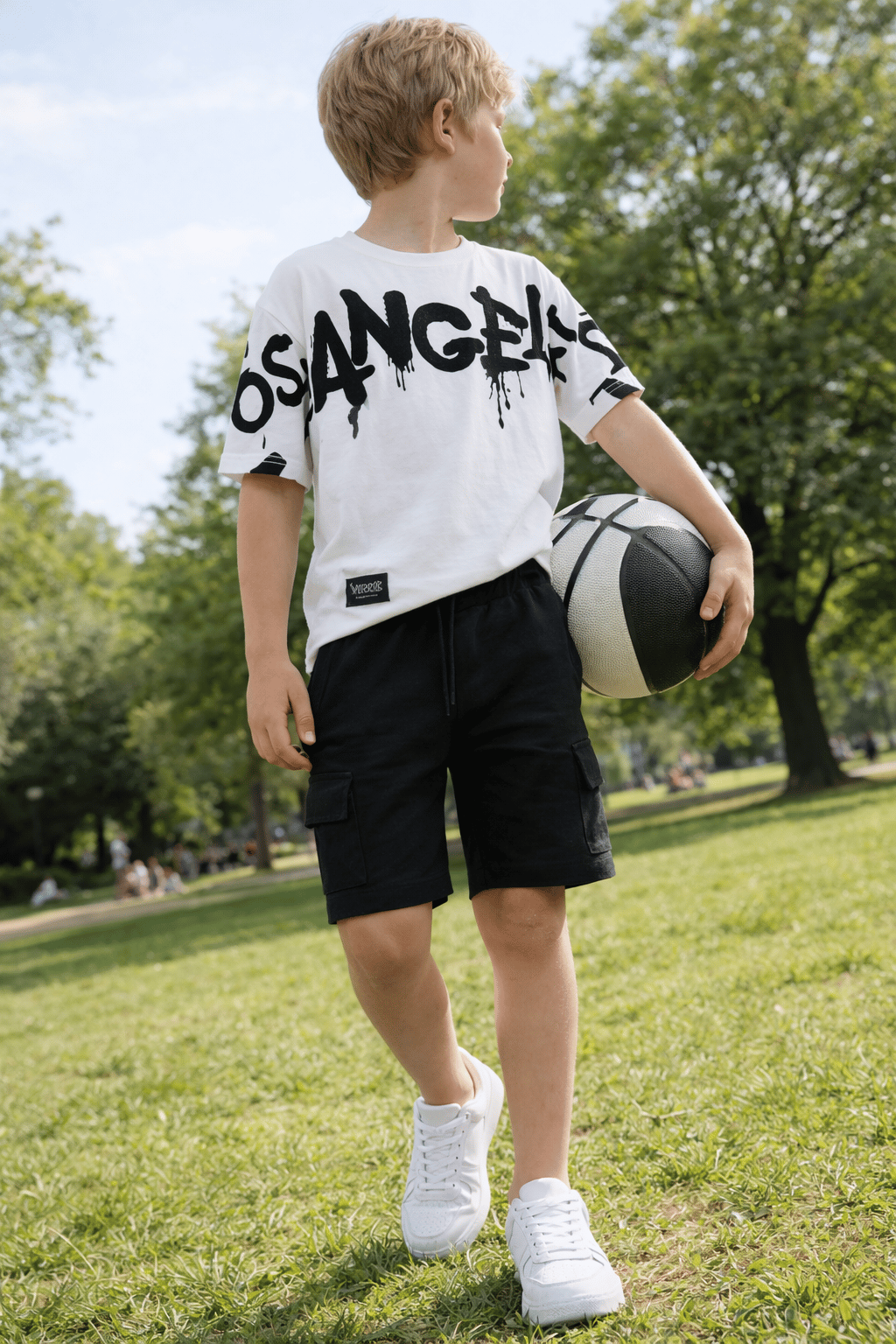 Los Angales Siyah-Beyaz Erkek Çocuk Tshirt-Şort Takım