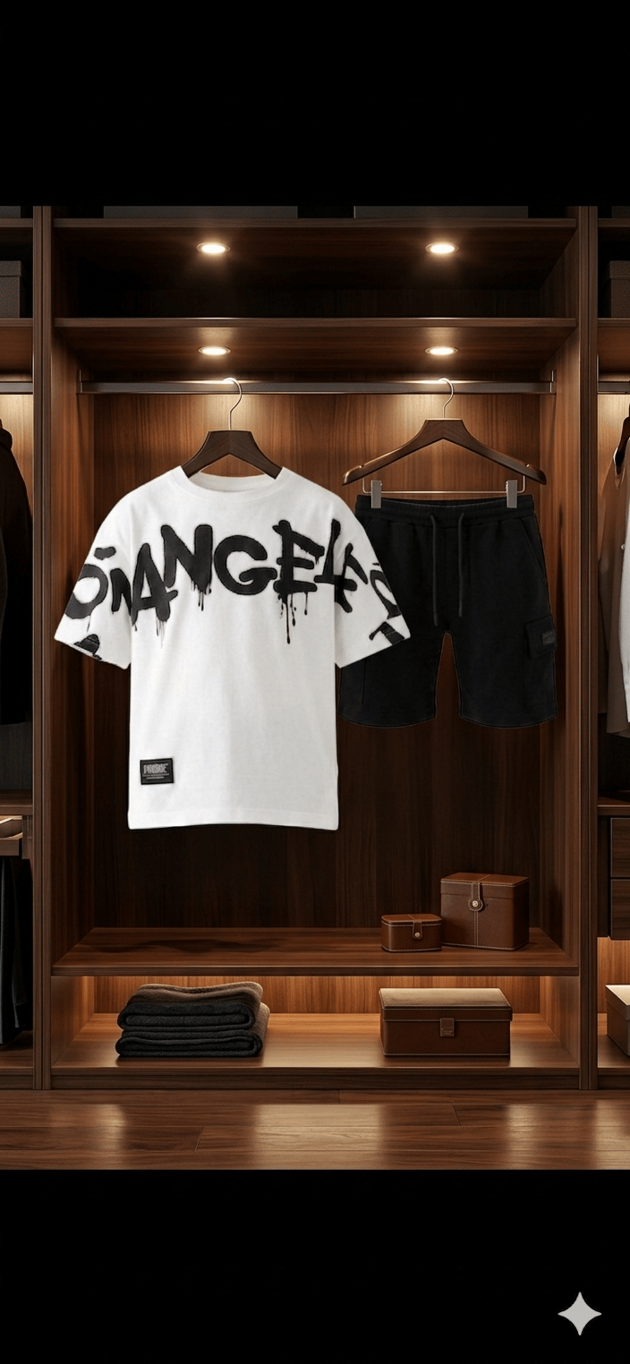 Los Angales Siyah-Beyaz Erkek Çocuk Tshirt-Şort Takım