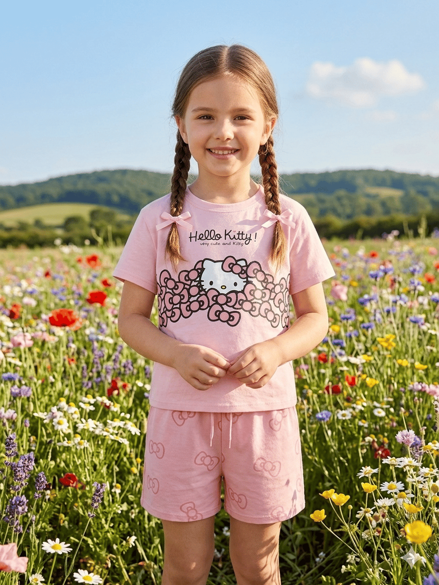 Pembe Kız Çocuk Tshirt-Şort Takım
