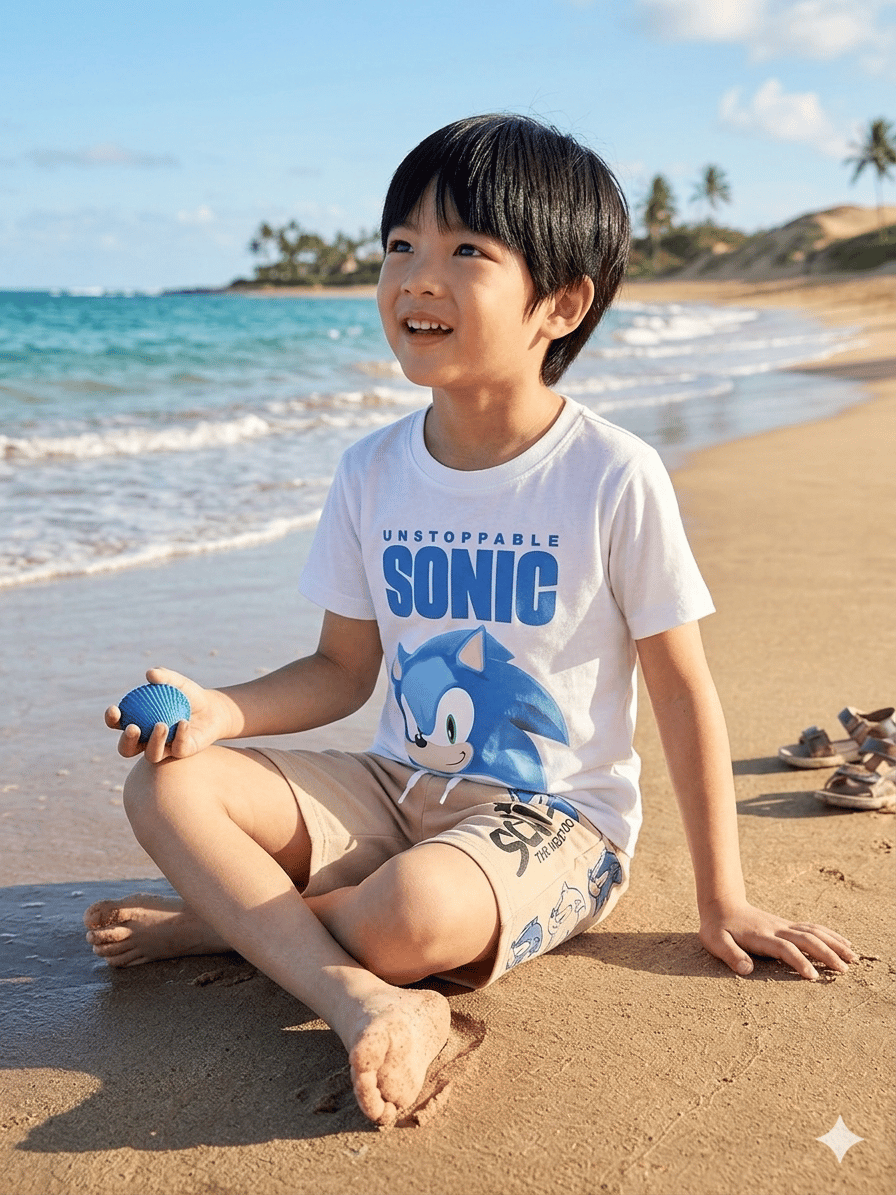 SONIC Beyaz Krem Tshirt-Şort Takım