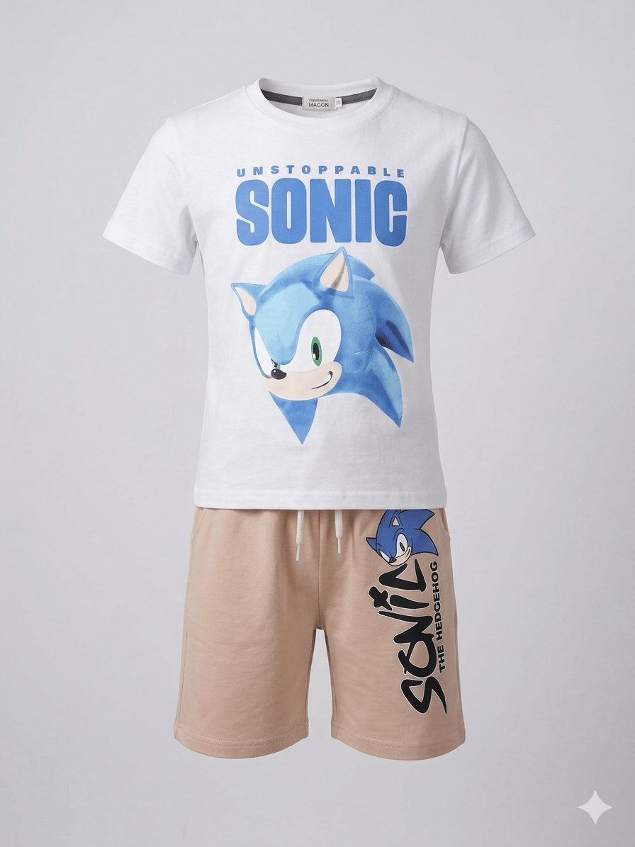 SONIC Beyaz Krem Tshirt-Şort Takım