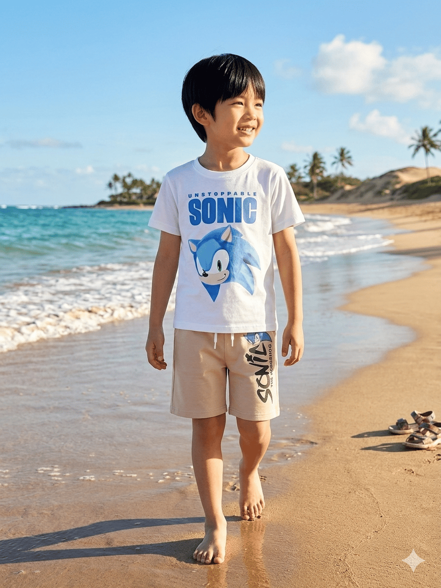 SONIC Beyaz Krem Tshirt-Şort Takım