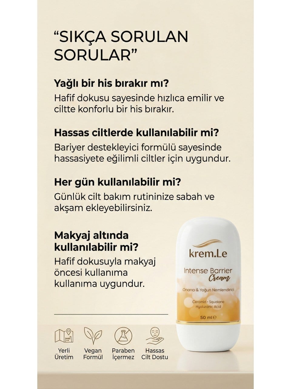 Hassas Ciltler İçin Seramid & Hyalüronik Asit Kızarıklık Karşıtı Onarıcı Nemlendirici Bariyer Kremi 50ml