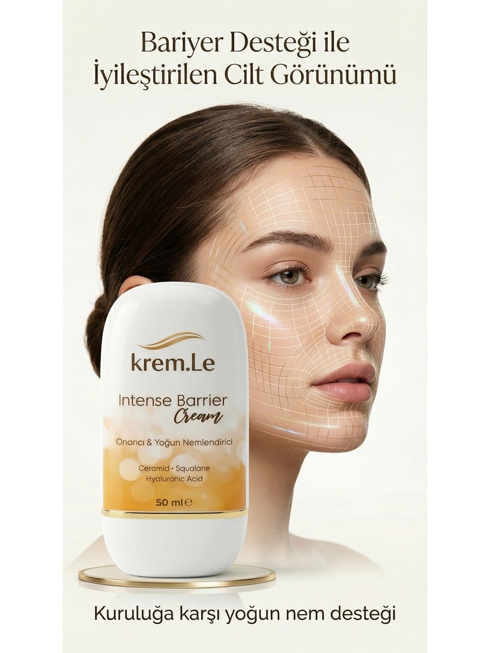 Hassas Ciltler İçin Seramid & Hyalüronik Asit Kızarıklık Karşıtı Onarıcı Nemlendirici Bariyer Kremi 50ml