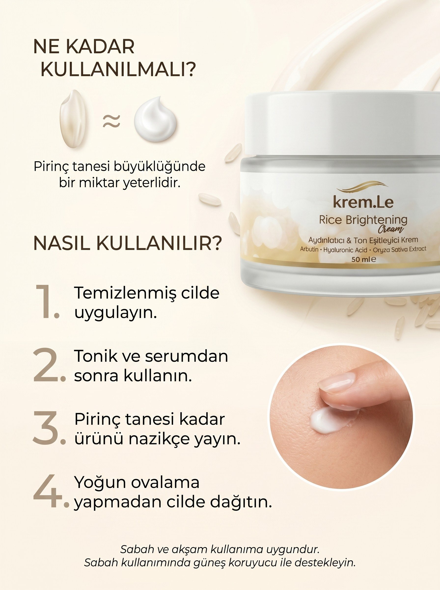 Pirinç Özlü Cilt Beyazlatıcı Aydınlatıcı Ton Eşitleyici Bakım Kremi | Rice Brightening Cream 50ml