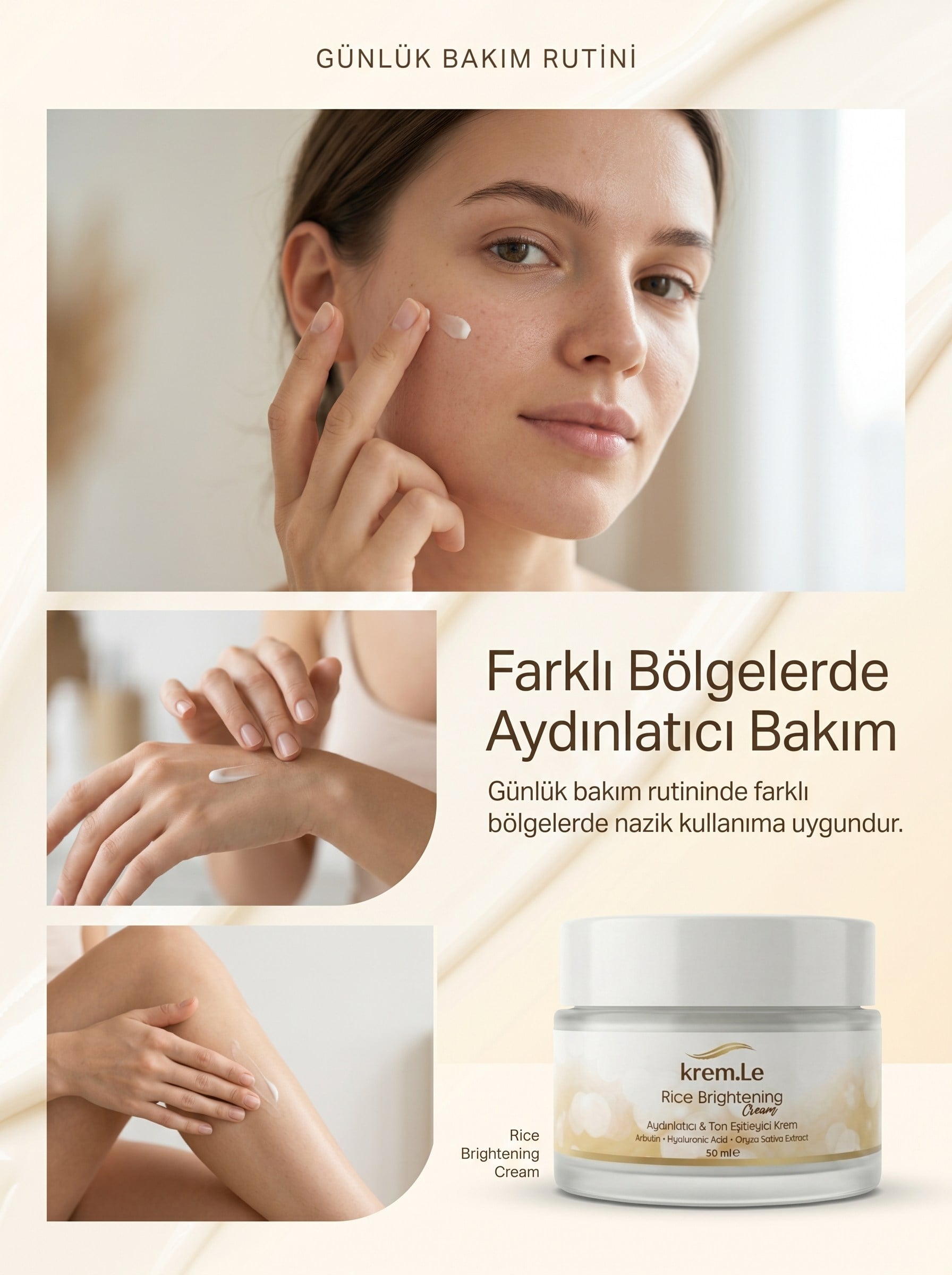 Pirinç Özlü Cilt Beyazlatıcı Aydınlatıcı Ton Eşitleyici Bakım Kremi | Rice Brightening Cream 50ml