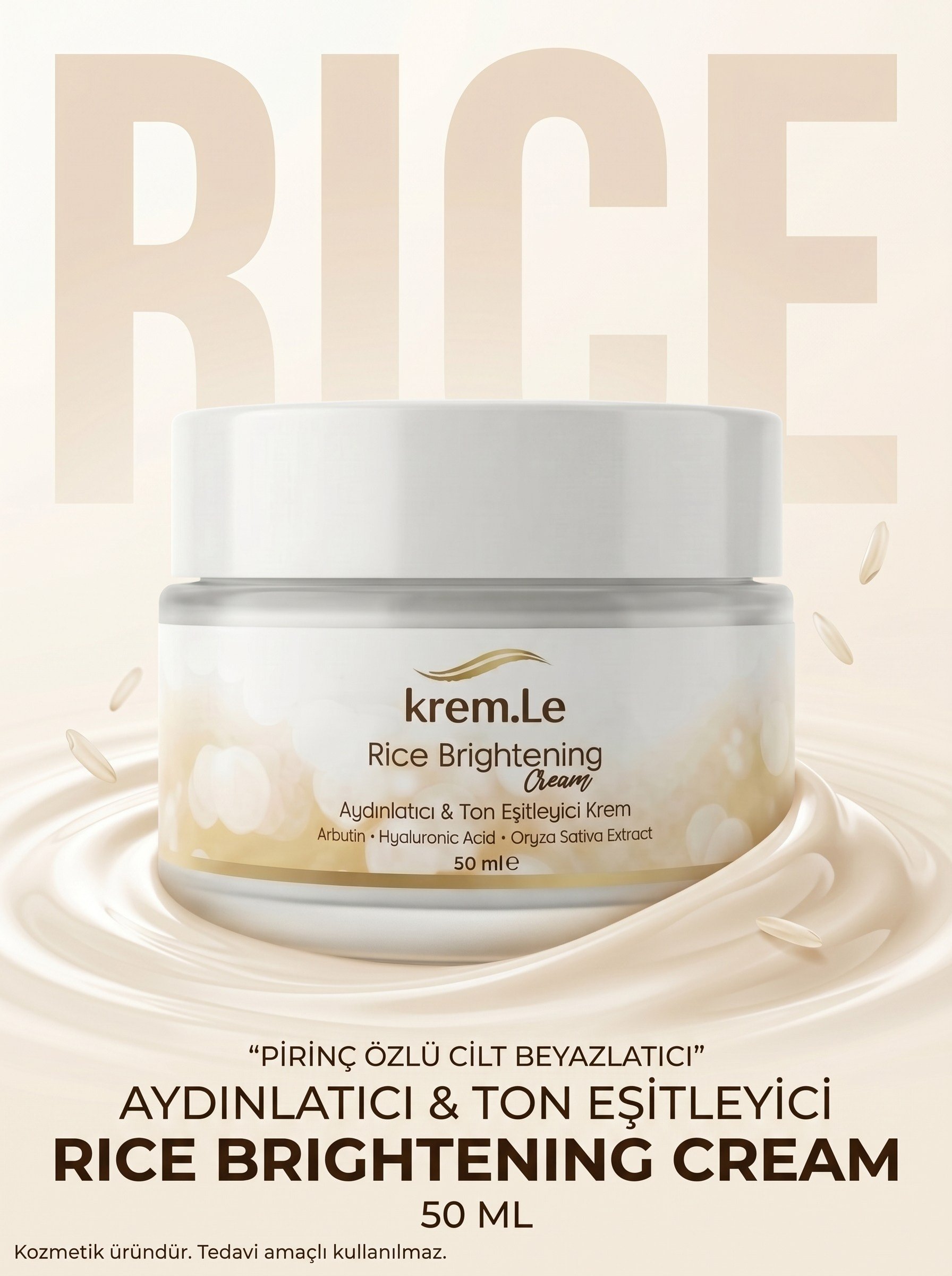 Pirinç Özlü Cilt Beyazlatıcı Aydınlatıcı Ton Eşitleyici Bakım Kremi | Rice Brightening Cream 50ml