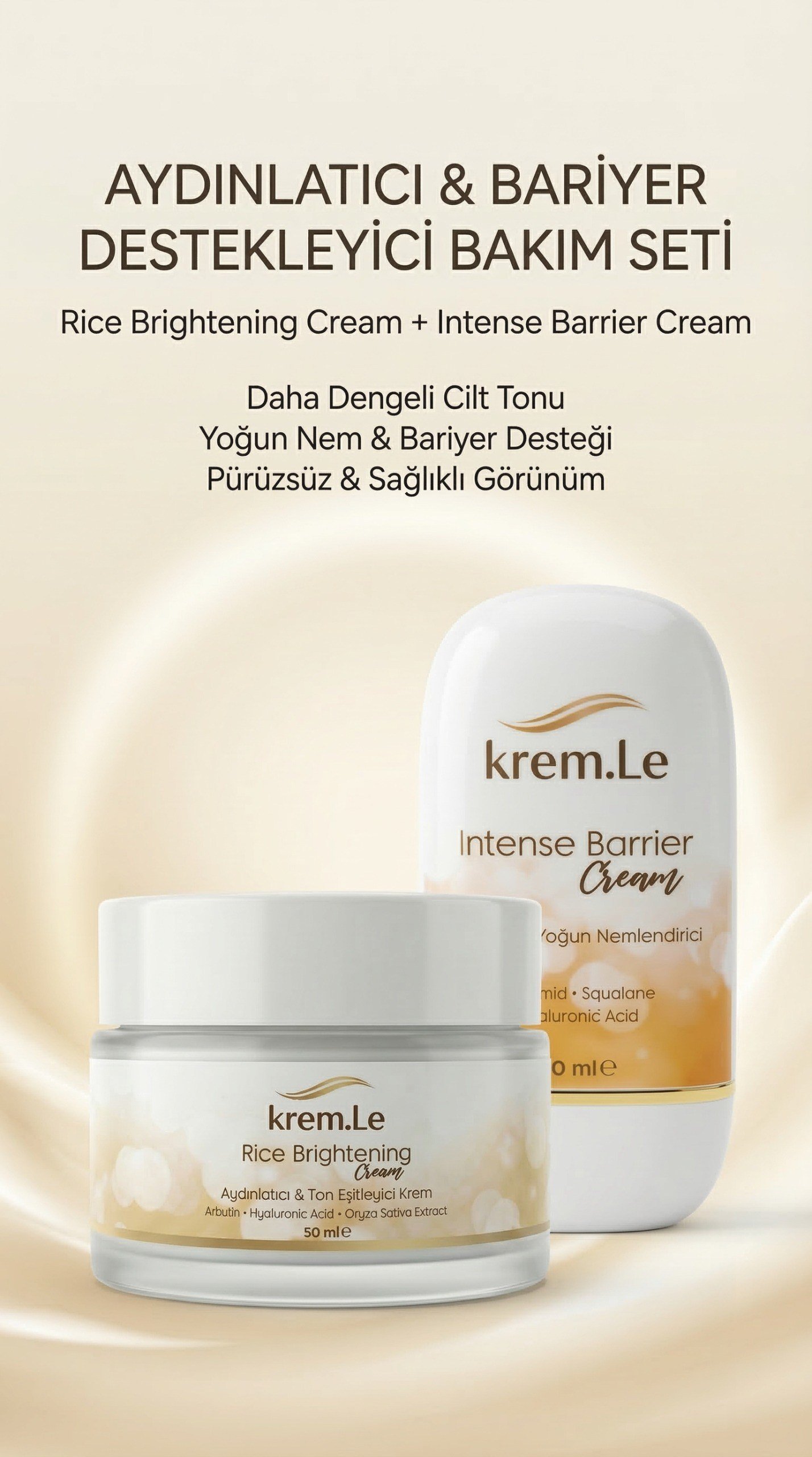 Rice Brightening Cream & Intense Barrier Cream - Cilt Beyazlatıcı Ton Eşitleyici Nemlendirici Set