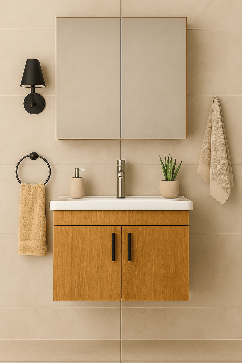 Luna 65 cm Aynalı ve Lavabolu Banyo Dolabı