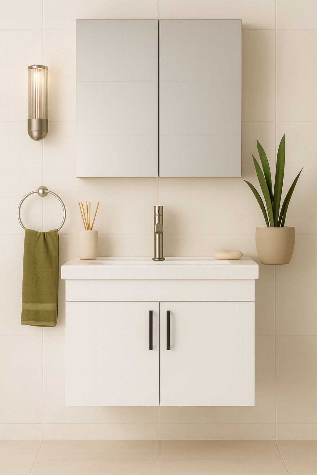 Luna 65 cm Aynalı ve Lavabolu Banyo Dolabı