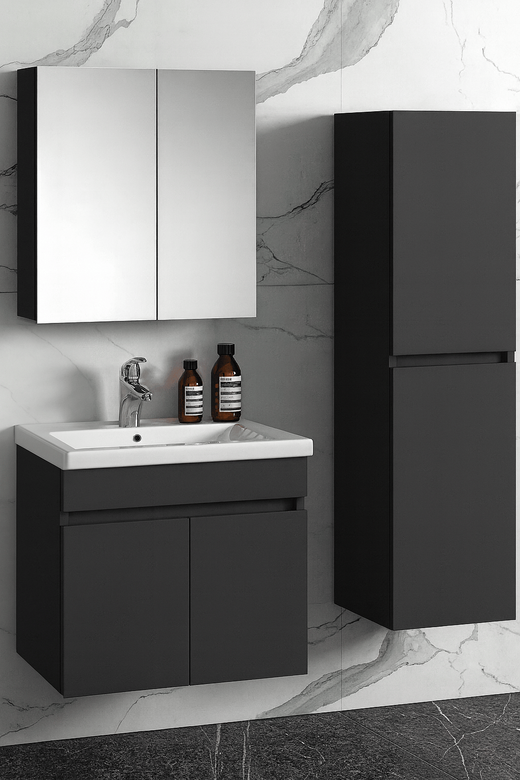Vienna 80 cm Aynalı ve Lavabolu Banyo Dolabı Set