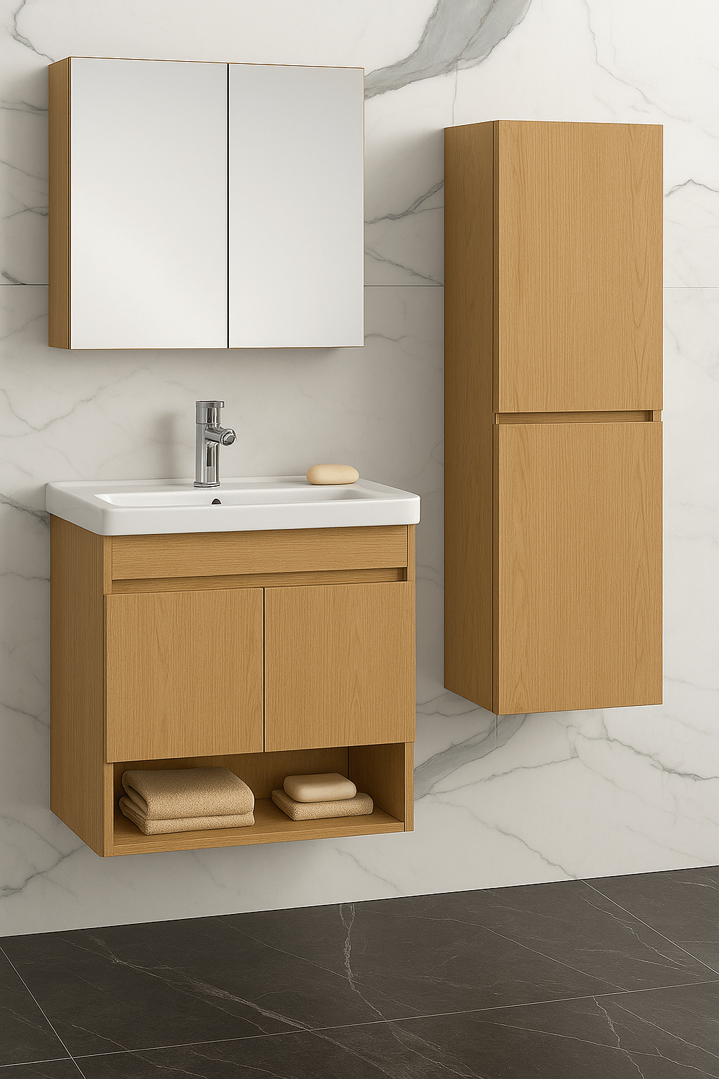 Vienna 80 cm Aynalı ve Lavabolu Banyo Dolabı Set