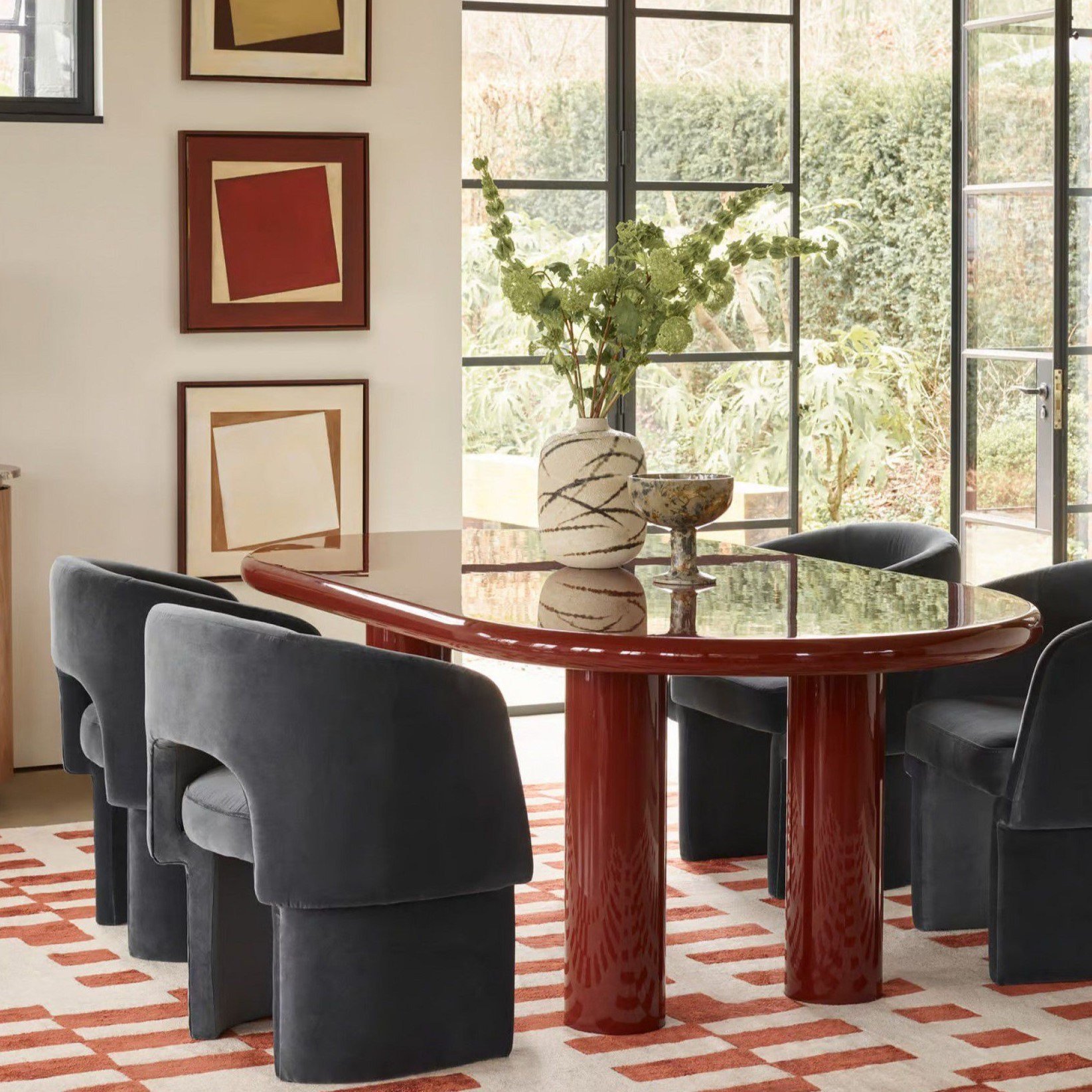 6 Kişilik Modern Tasarım Bordo Yemek Masası