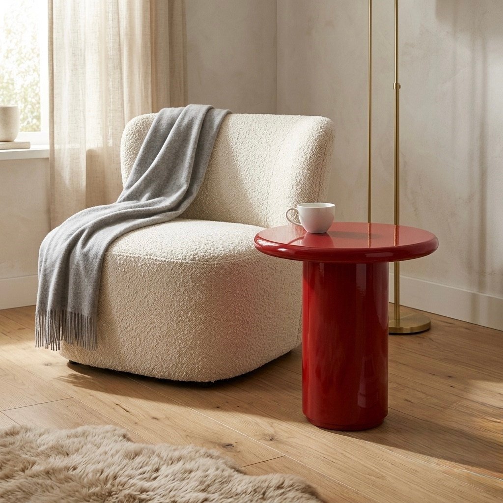 Glossy Mantar Yan Sehpa - Retro Modern Tasarım
