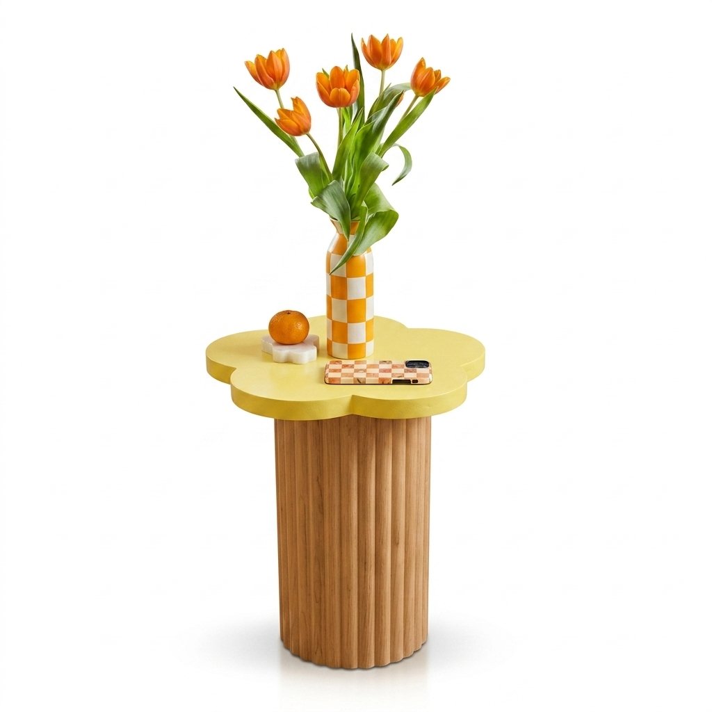Honey Bloom Çiçek Formlu Ahşap Tasarım Yan Sehpa