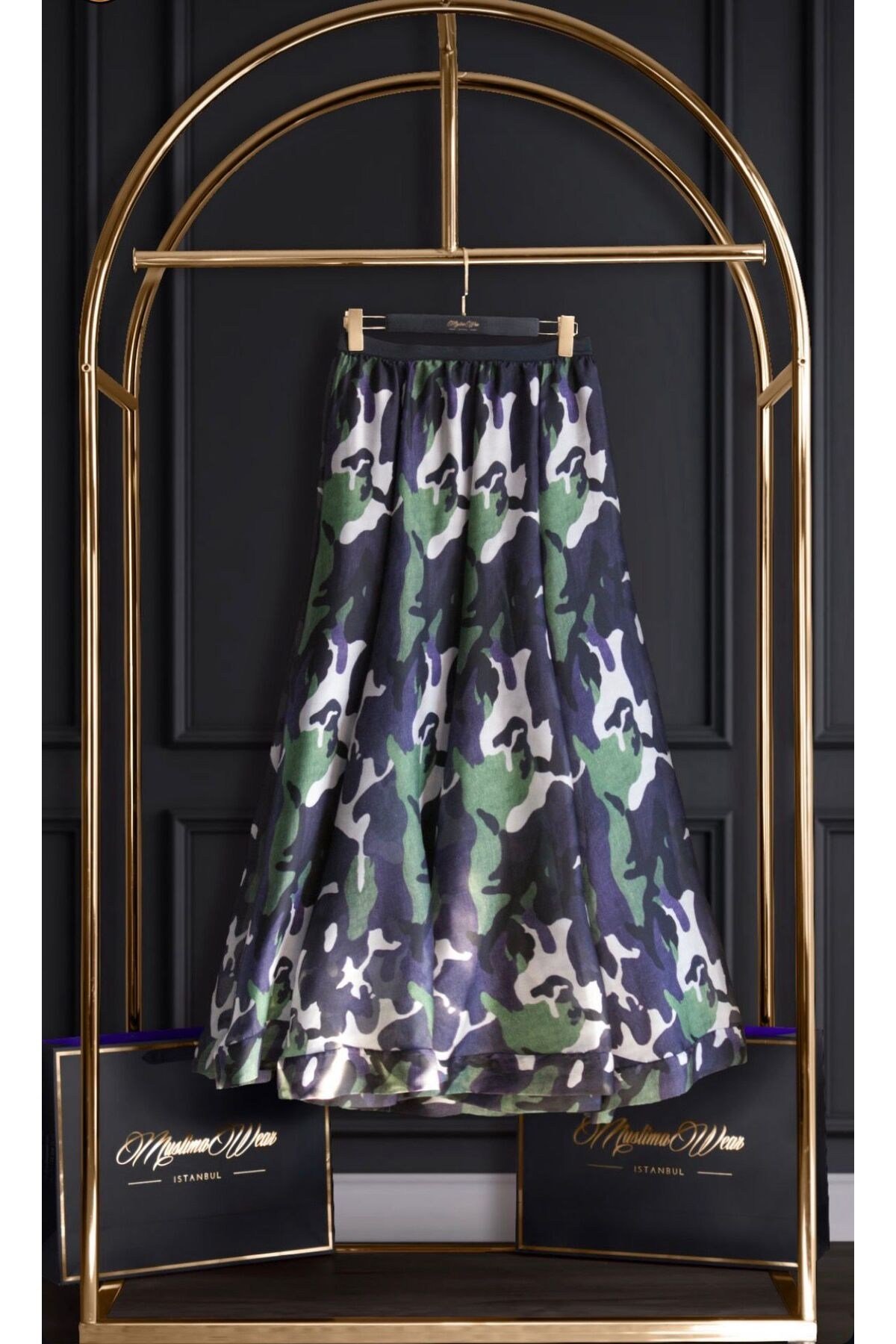 Camo Kamuflaj Çift Astarlı Fransız Şifon Kumaş Etek