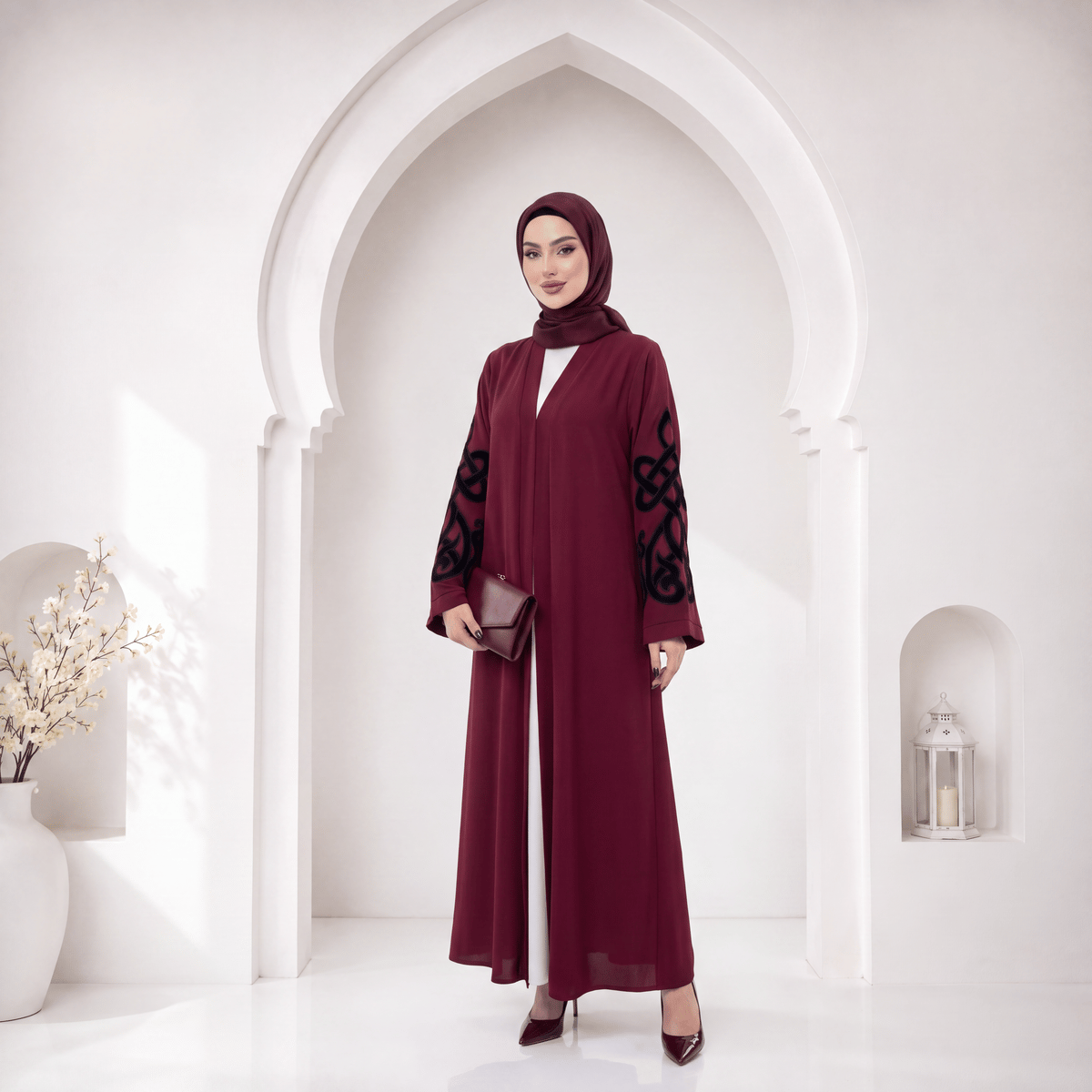 Muslima Bordo Saten Abaya