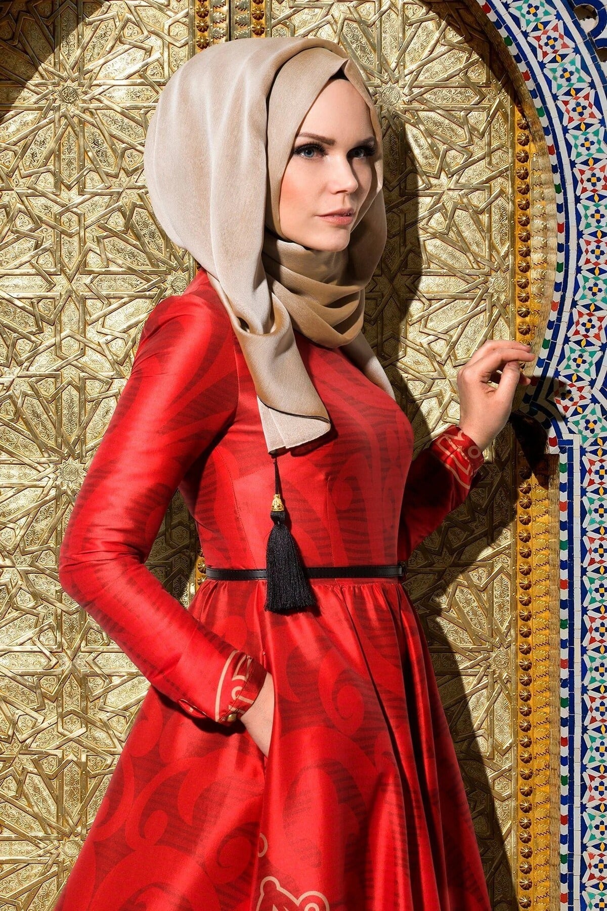 Muslima Fransız Şifon Kumaş Şal Bej