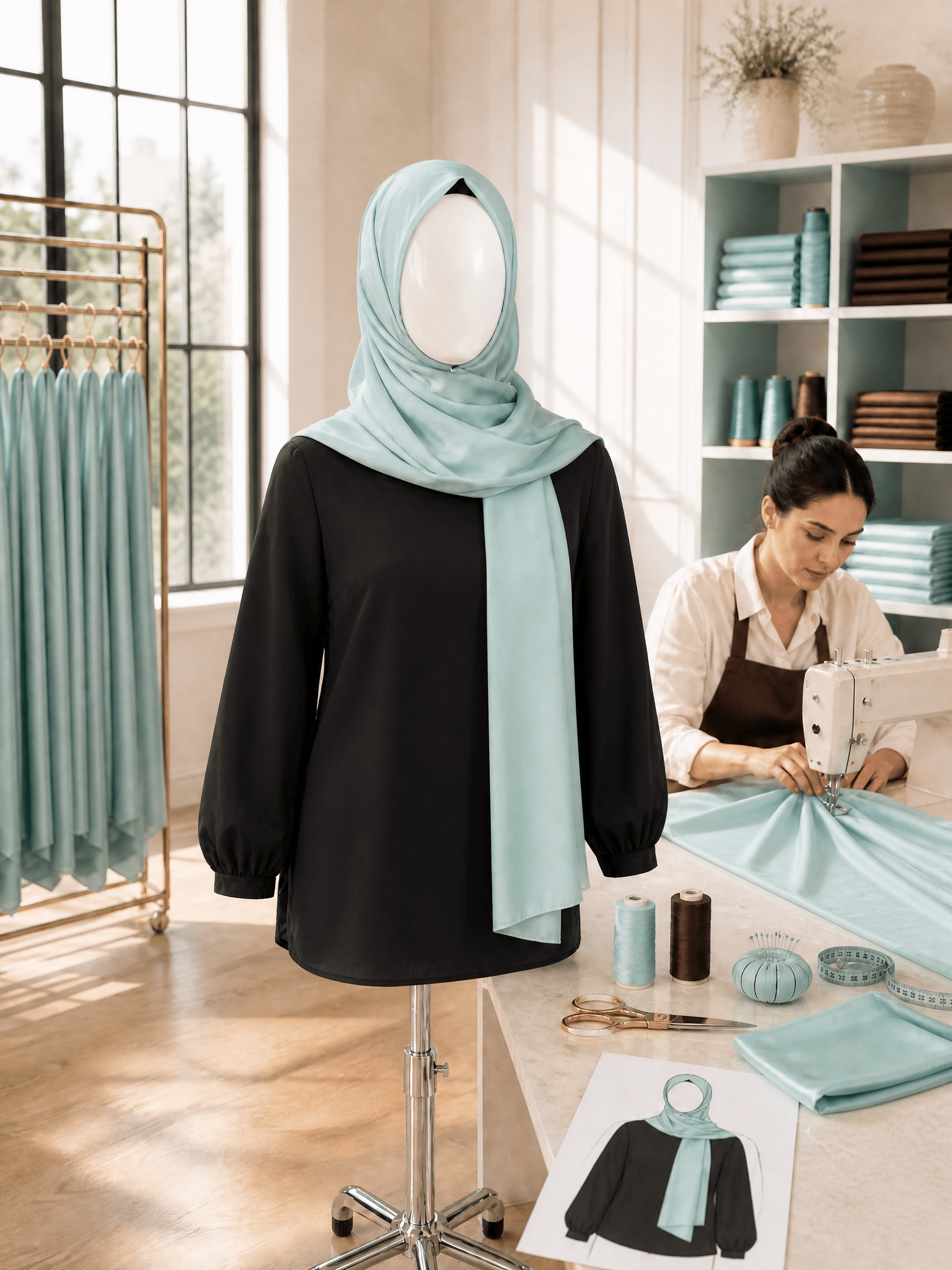 Muslima Fransız Şifon Kumaş Şal Mint