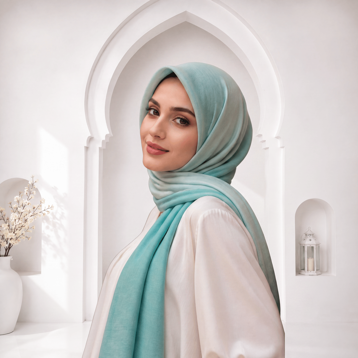 Muslima Fransız Şifon Kumaş Şal Mint