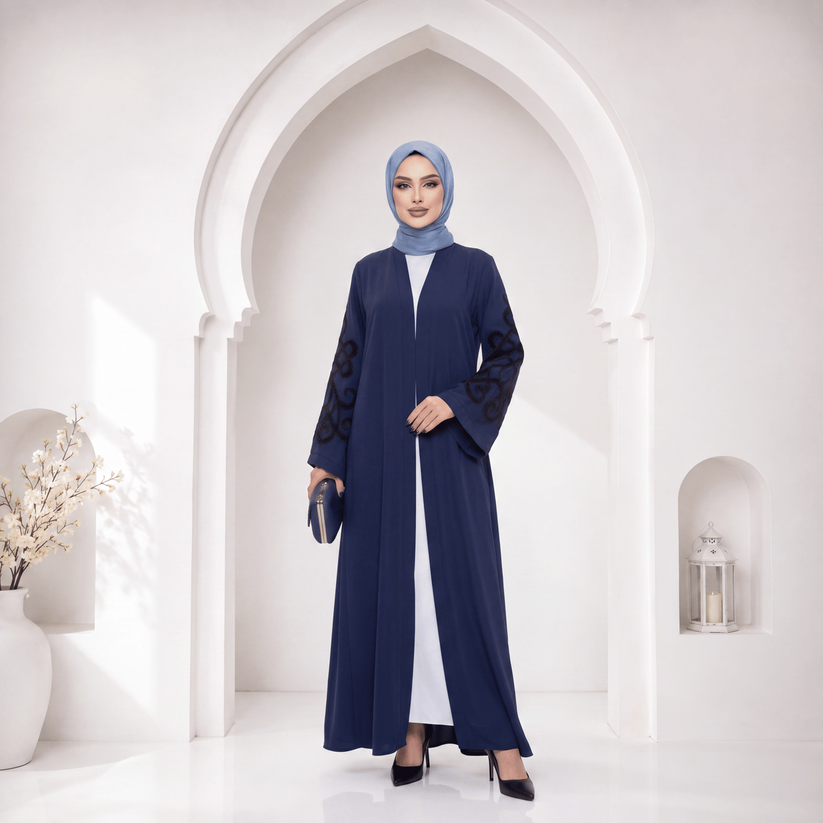 Muslima Lacivert Saten Abaya