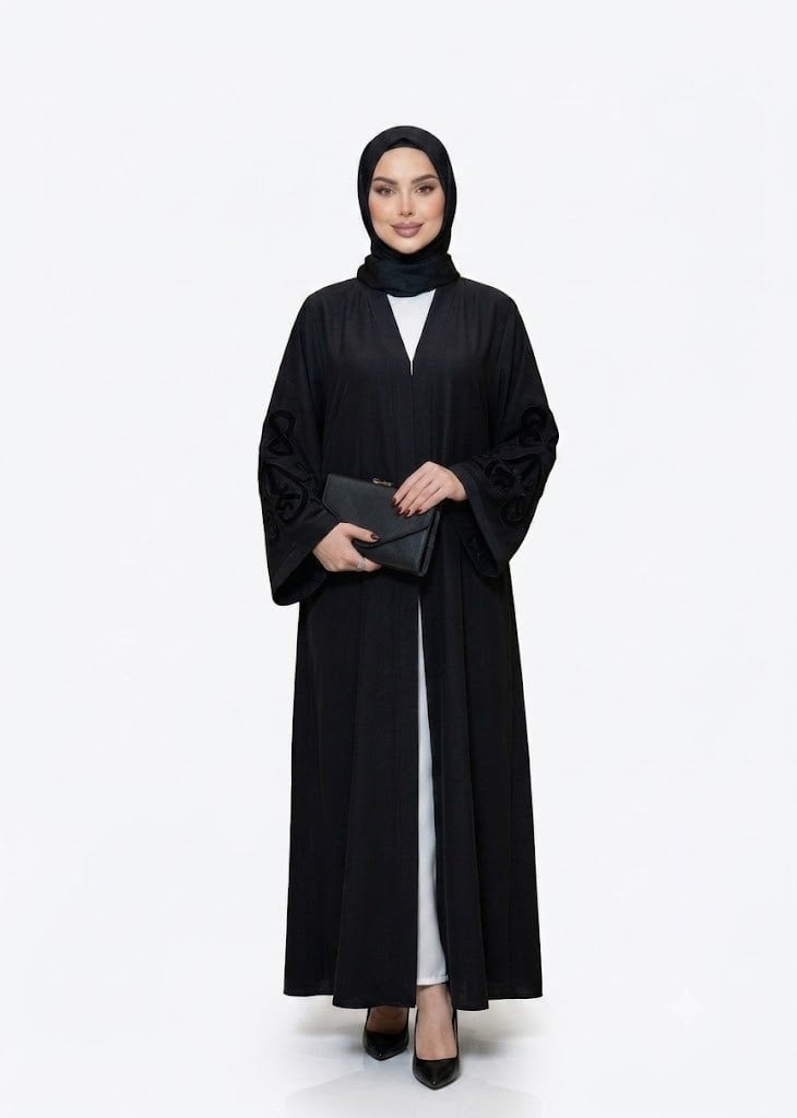Muslima Siyah Saten Abaya