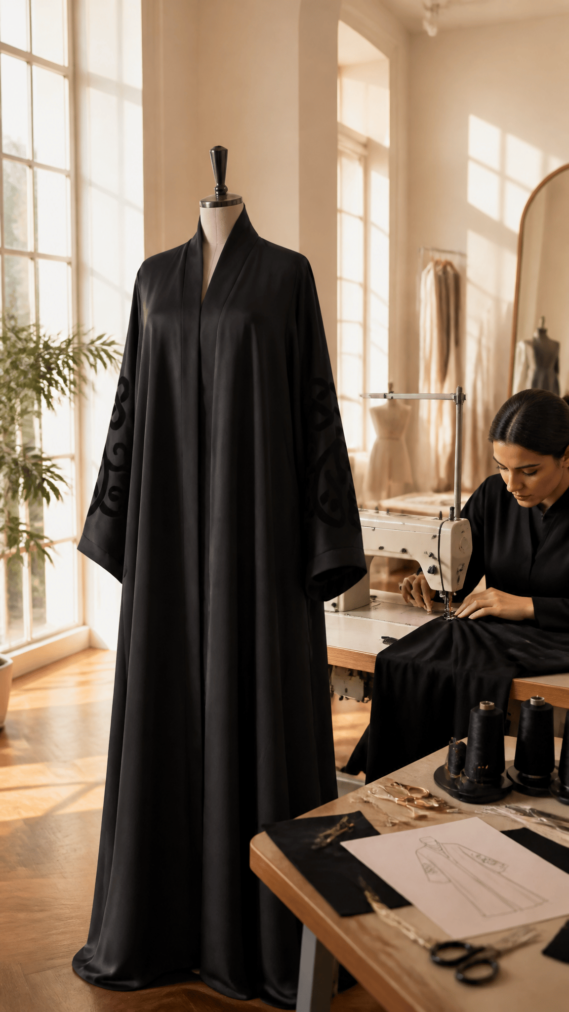 Muslima Siyah Saten Abaya