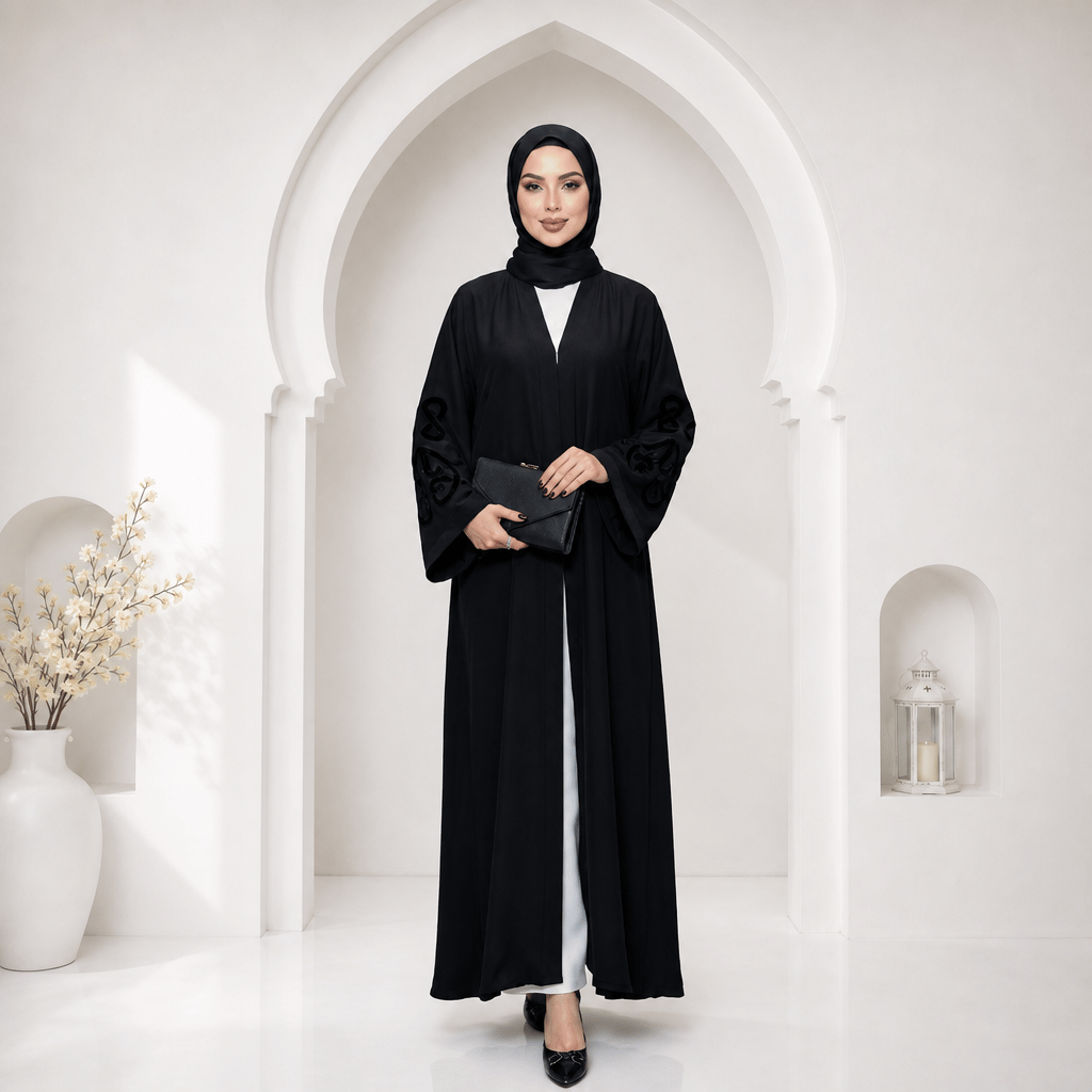 Muslima Siyah Saten Abaya