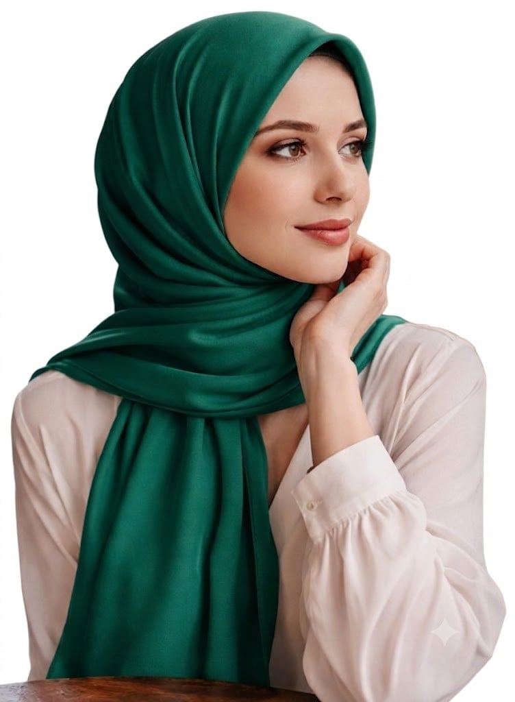 Muslima Zümrüt Yeşili Fransız Şifon Kumaş Şal