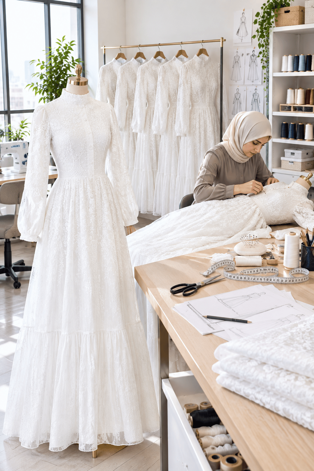 Perla Bianca Çiçek Desenli Inci Düğme Detaylı Kadın Elbisesi