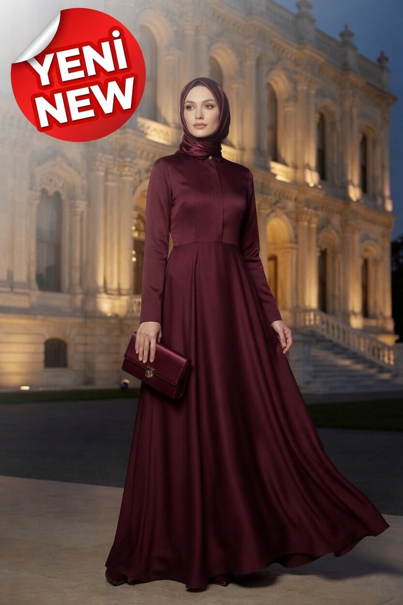 Rosalie Couture Bordo Fransız Şifon Tesettür Abiye