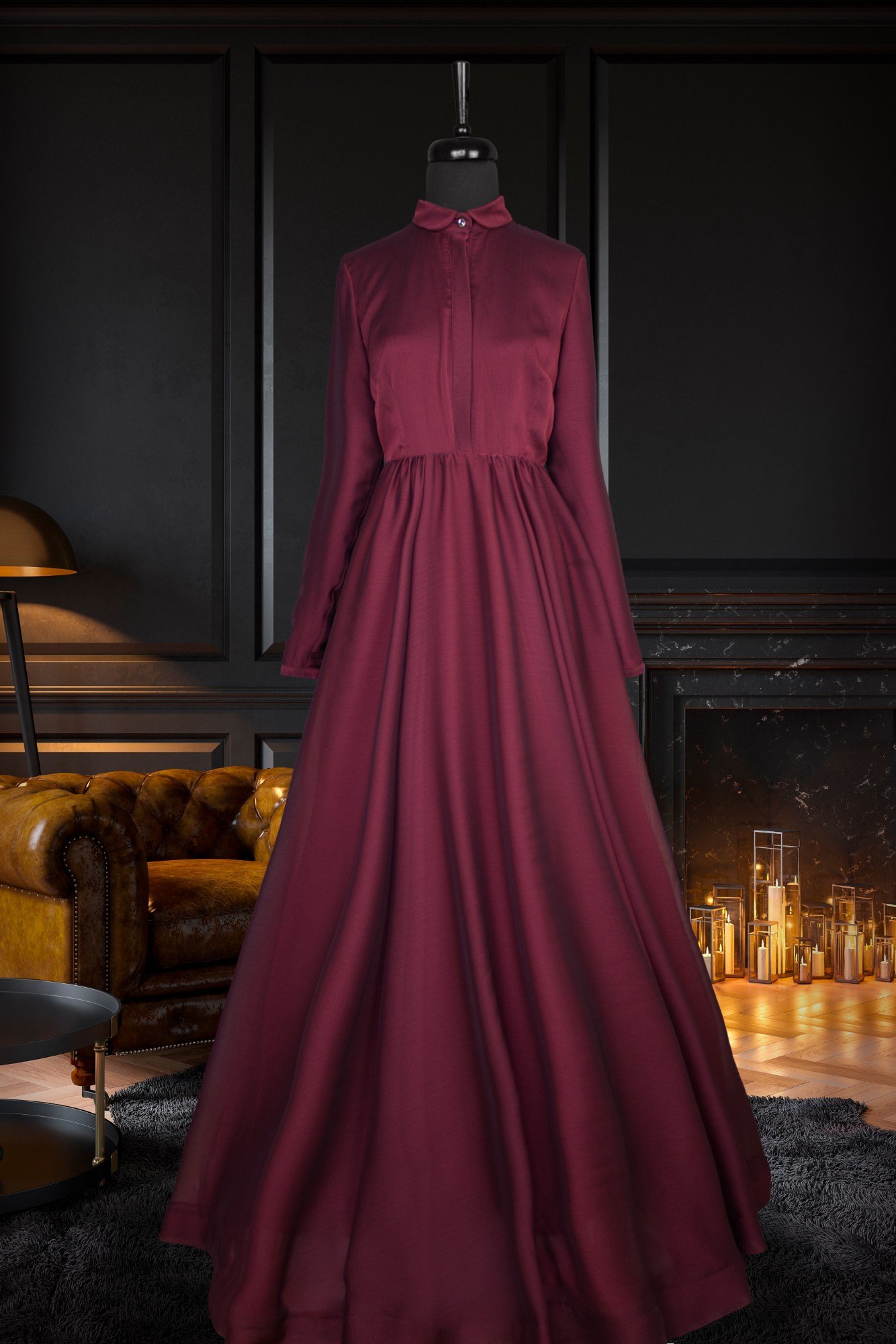 Rosalie Couture Bordo Fransız Şifon Tesettür Abiye