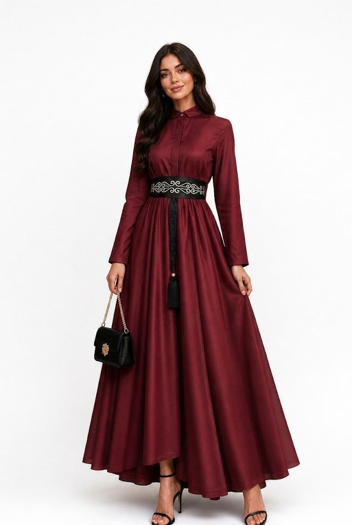 Rosalie Couture Bordo Fransız Şifon Tesettür Abiye
