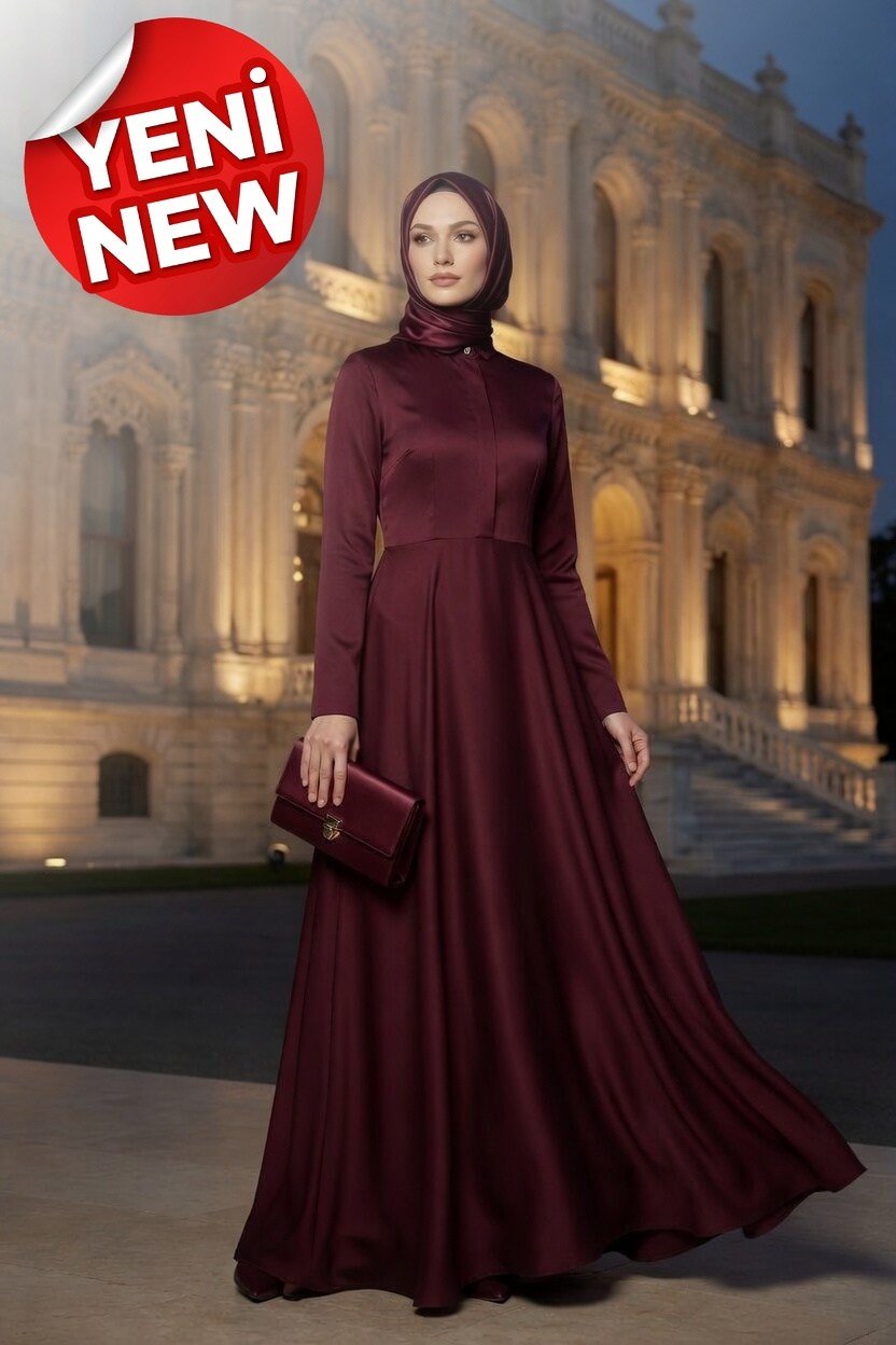 Rosalie Couture Bordo Fransız Şifon Tesettür Abiye