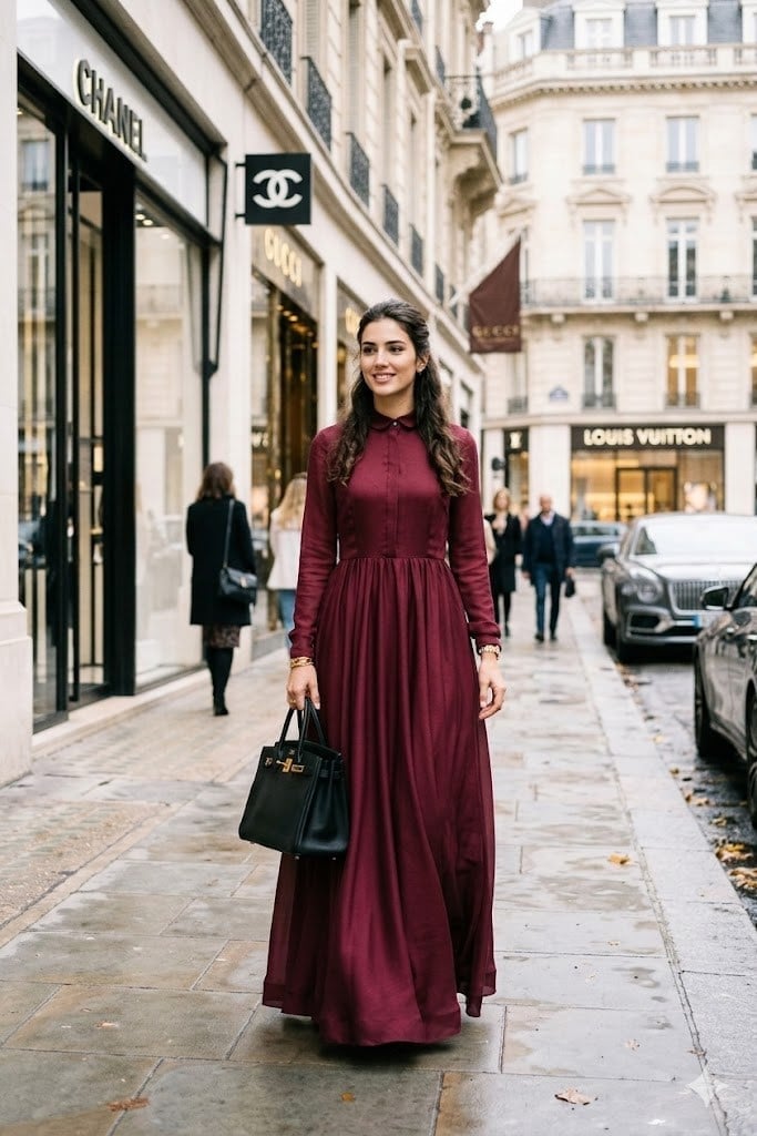 Rosalie Couture Bordo Fransız Şifon Tesettür Abiye