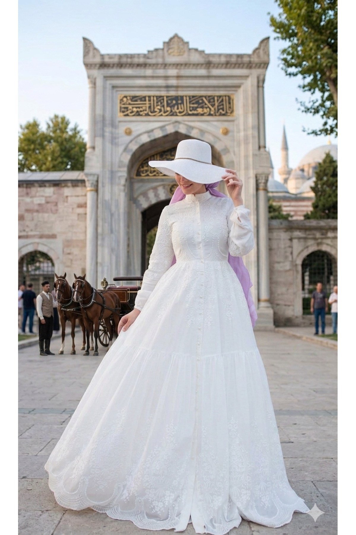 White Dream Çiçek Desenli Inci Düğme Detaylı Kadın Elbisesi