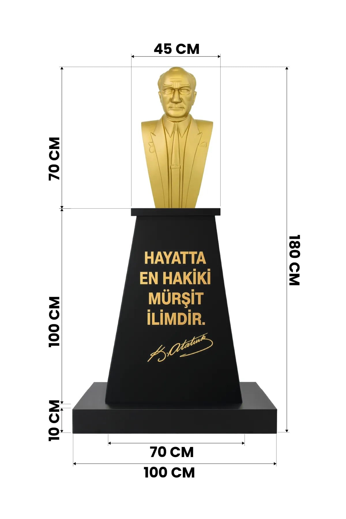 Atatürk Büstü (70cm Alüminyum)+ Kaide (100cm)+ Alt Tabla İlkokul Modeli
