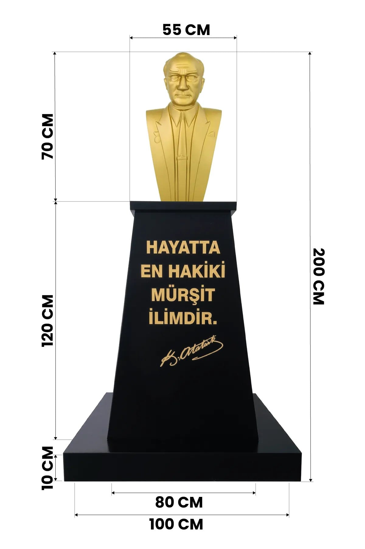 Atatürk Büstü (70cm Alüminyum)+ Kaide (120cm)+ Alt Tabla Lise Modeli
