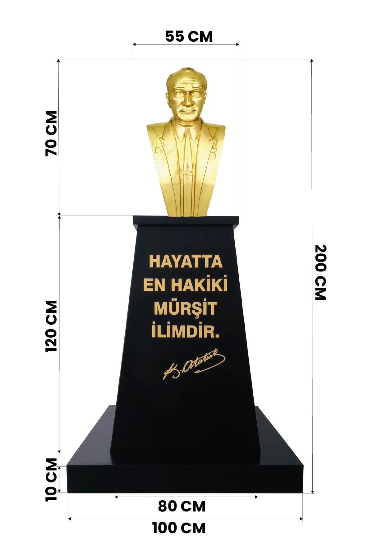 Atatürk Büstü (70cm Pirinç)+ Kaide (120cm)+ Alt Tabla Lise Modeli