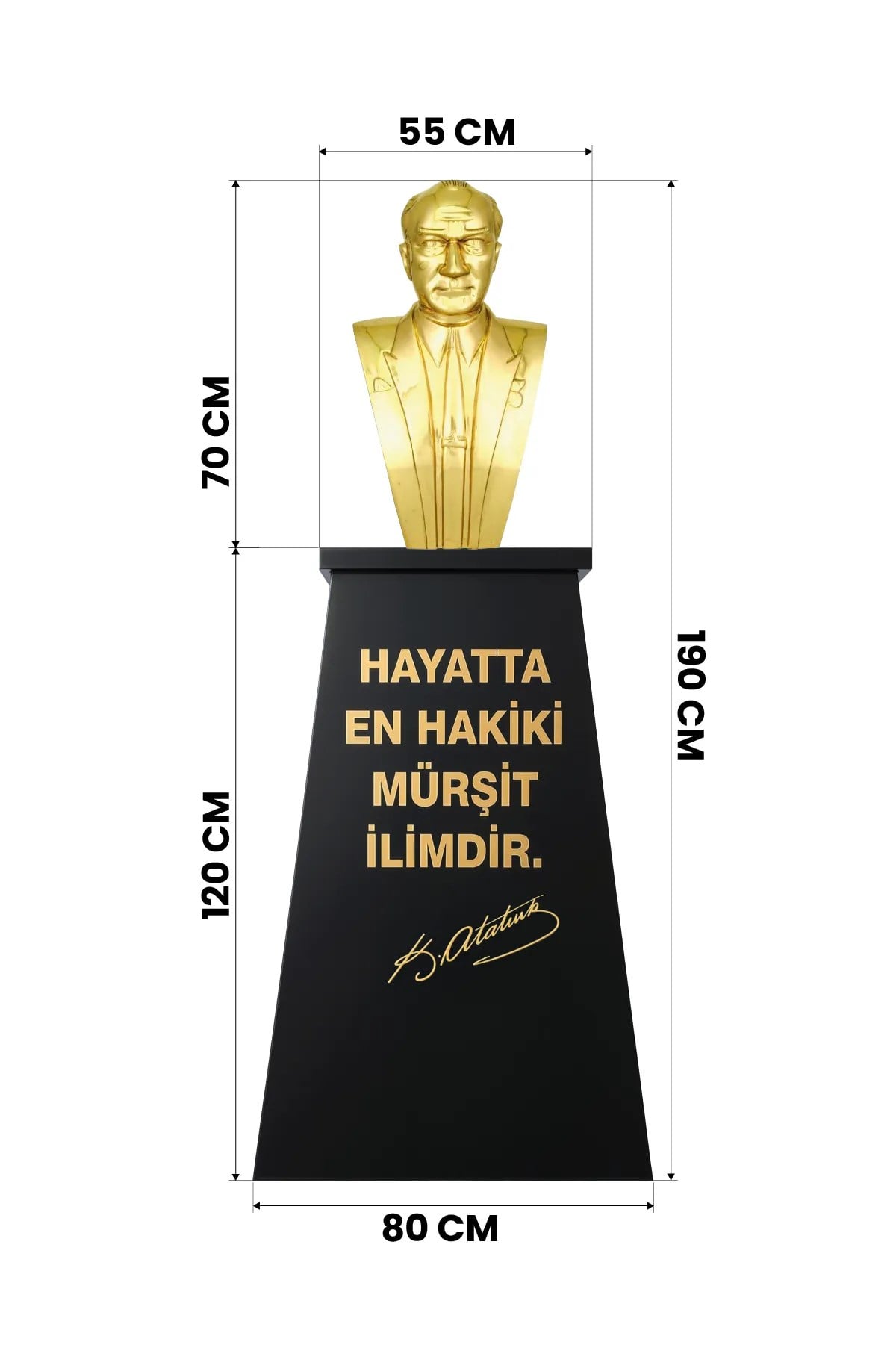 Atatürk Büstü (70cm Pirinç)+ Kaide (120cm) Lise Modeli