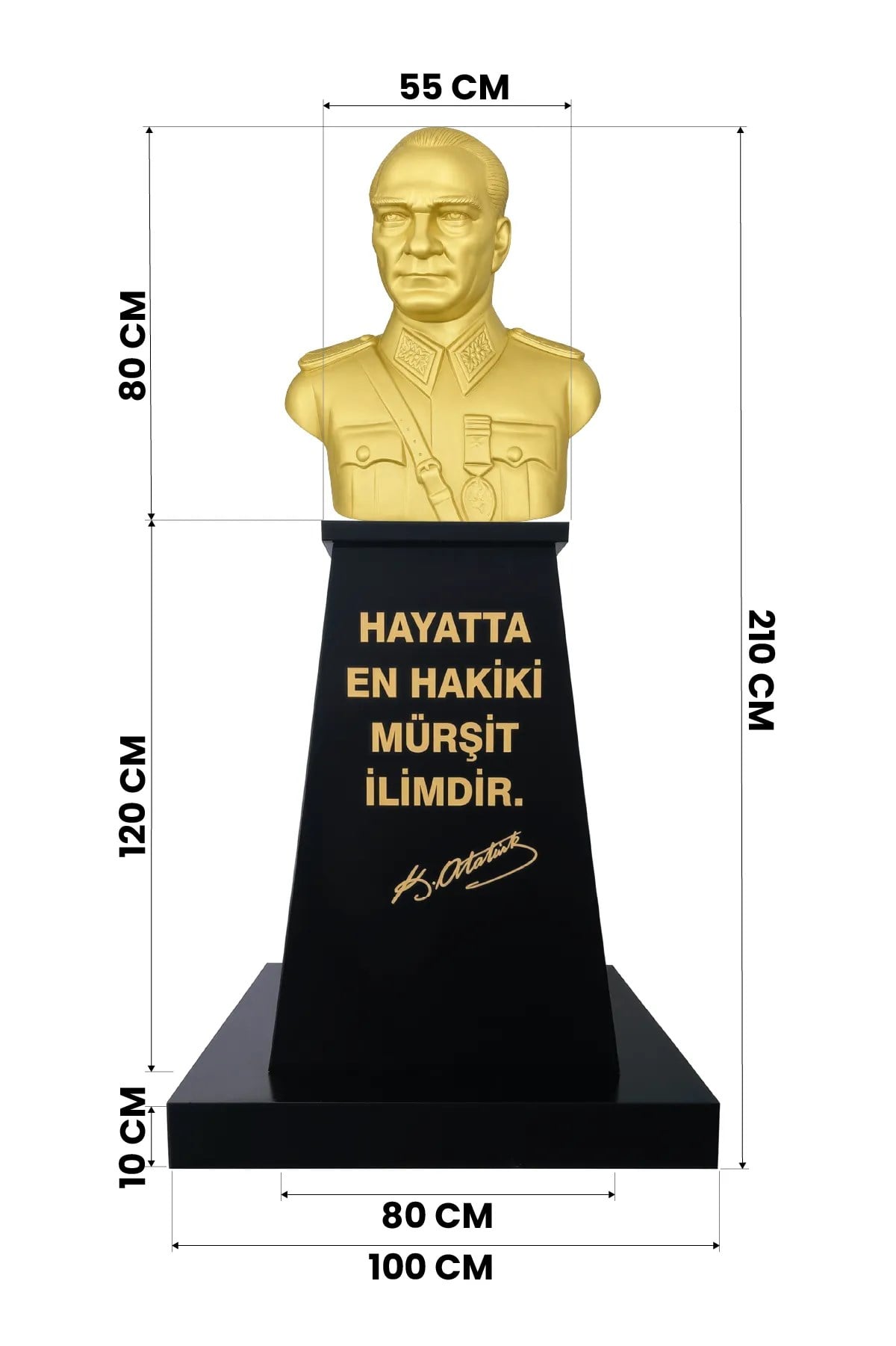 Atatürk Büstü Mareşal Üniformalı (80cm Alüminyum)+ Kaide (120cm)+ Alt Tabla