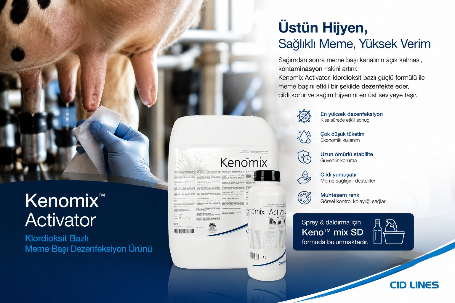 Kenomix Pro® Klordioksit İçeren Bariyerli Son Daldırma Dezenfektanı | Bir Sonraki Sağıma Kadar Koruma