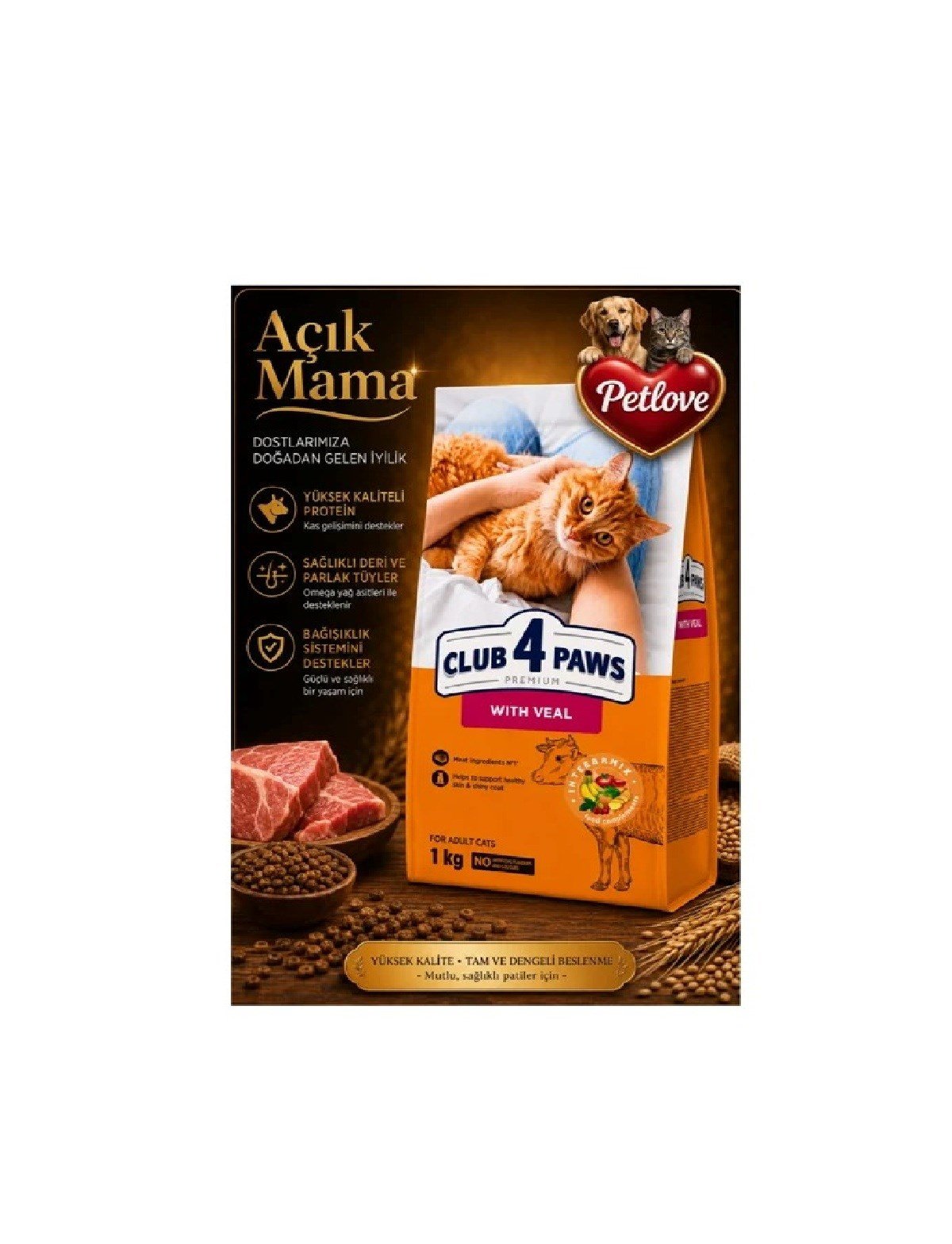 (AÇIK) CLUB 4 PAWS BİFTEKLİ YETİŞKİN KEDİ KURU MAMASI 1 KG 