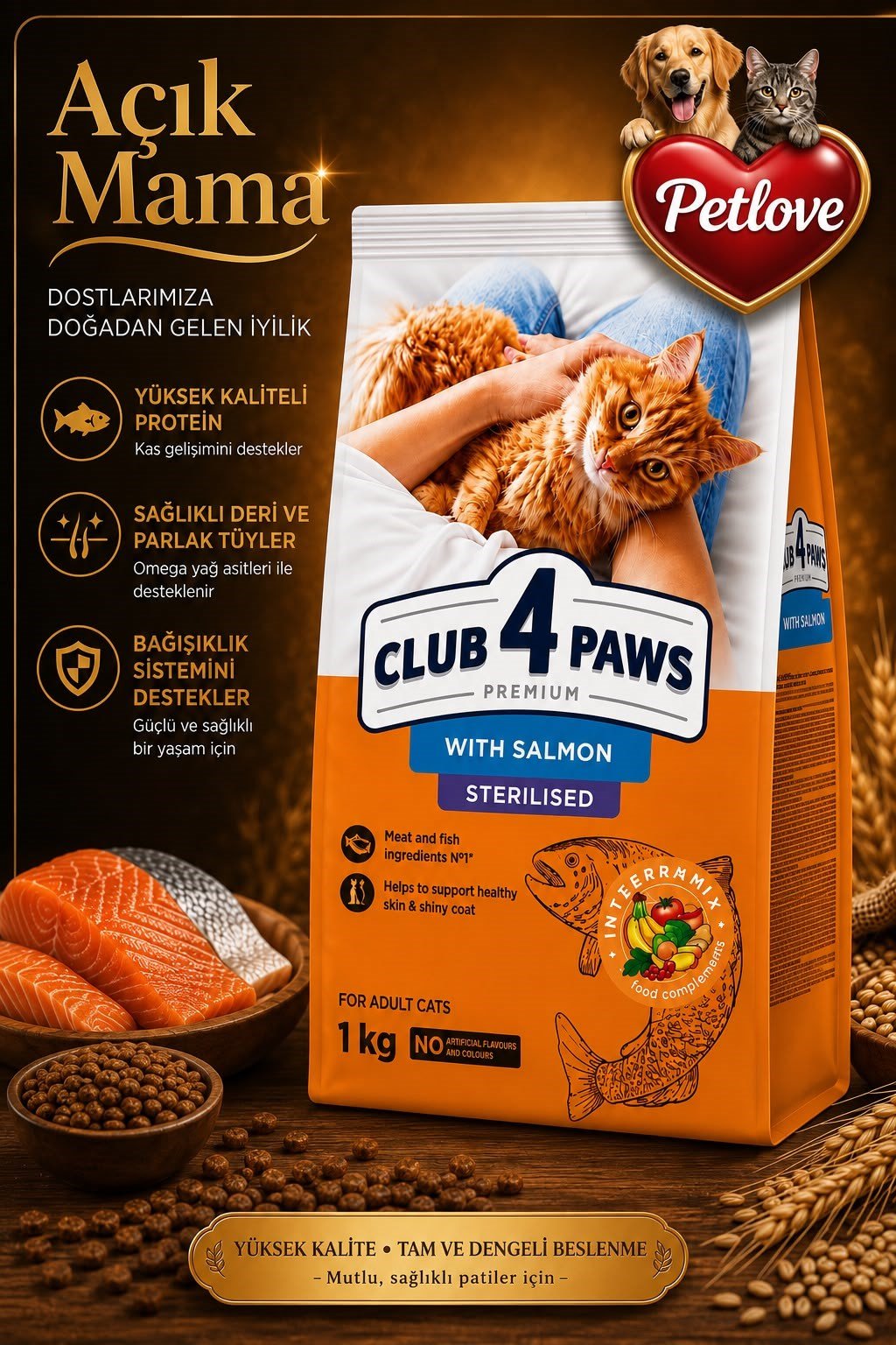 (AÇIK) CLUB 4 PAWS KISIRLAŞTIRILMIŞ SOMONLU KEDİ MAMASI  1 KG
