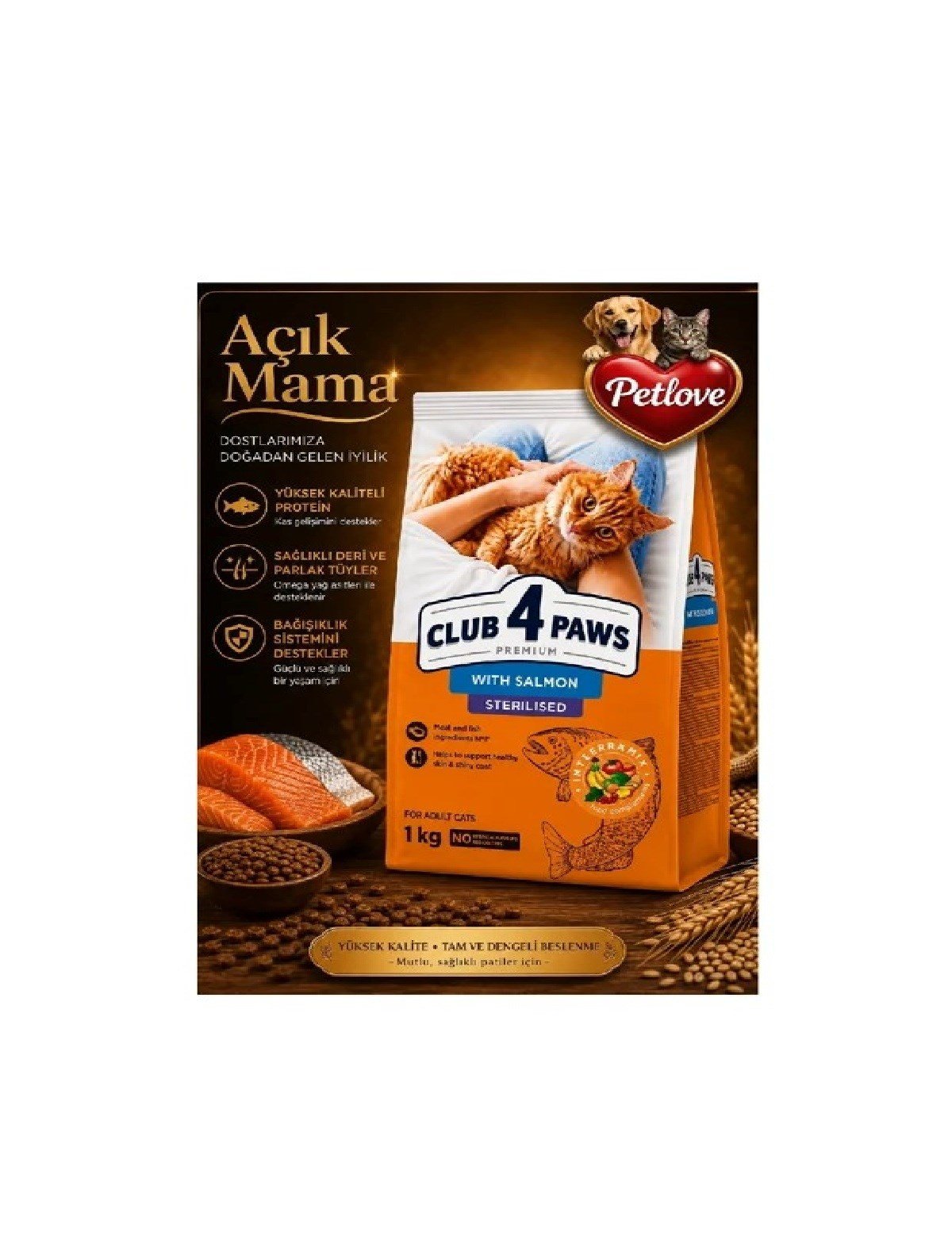 (AÇIK) CLUB 4 PAWS KISIRLAŞTIRILMIŞ SOMONLU KEDİ MAMASI  1 KG
