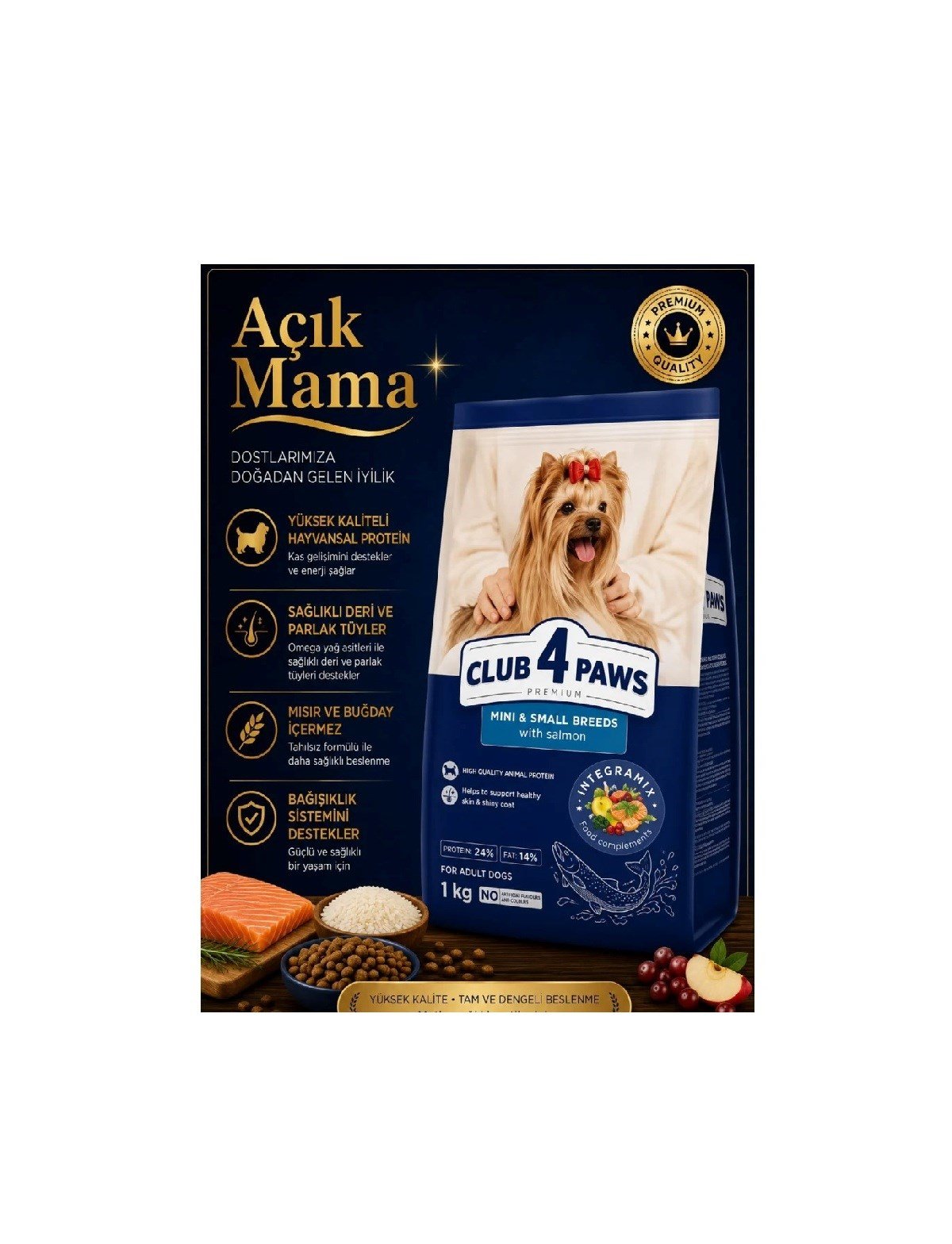 (AÇIK) CLUB 4 PAWS PREMIUM  SMALL BREED  SOMONLU YETİŞKİN KÖPEK 1 KG
