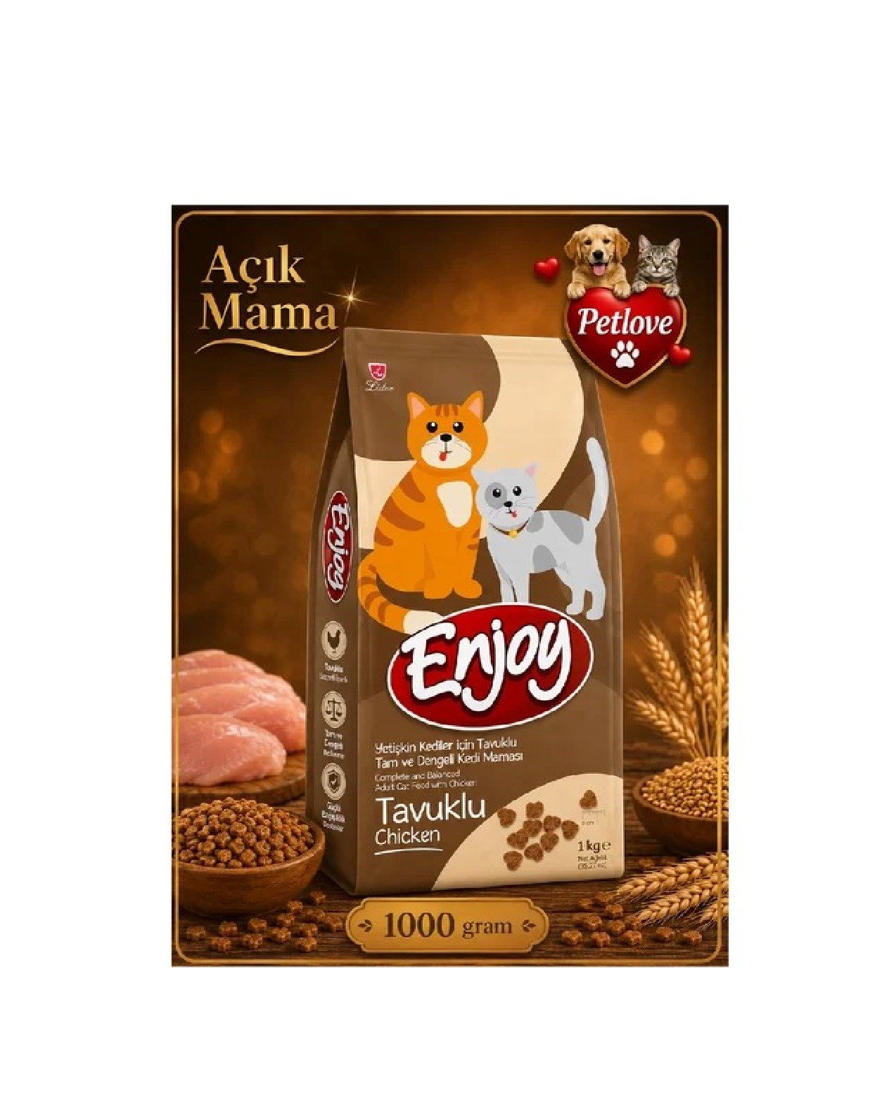 (AÇIK) ENJOY TAVUKLU KEDİ KURU MAMASI 1 KG 