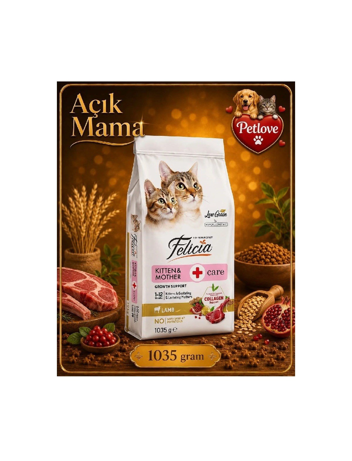 (AÇIK) FELİCİA KUZU ETLİ YAVRU KEDİ KURU MAMASI 1 KG 