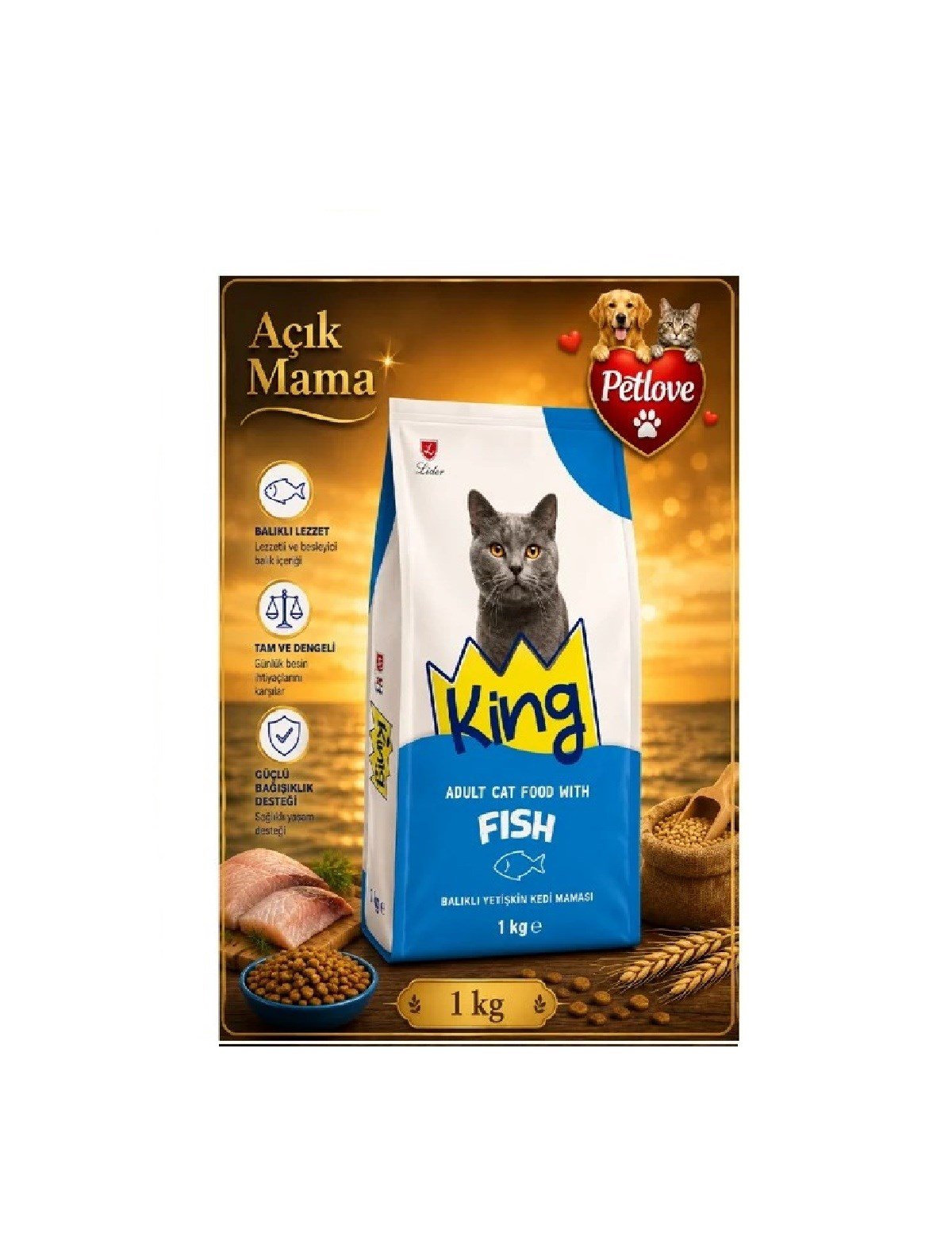 (AÇIK) KİNG BALIKLI KEDİ KURU MAMASI 1 KG 